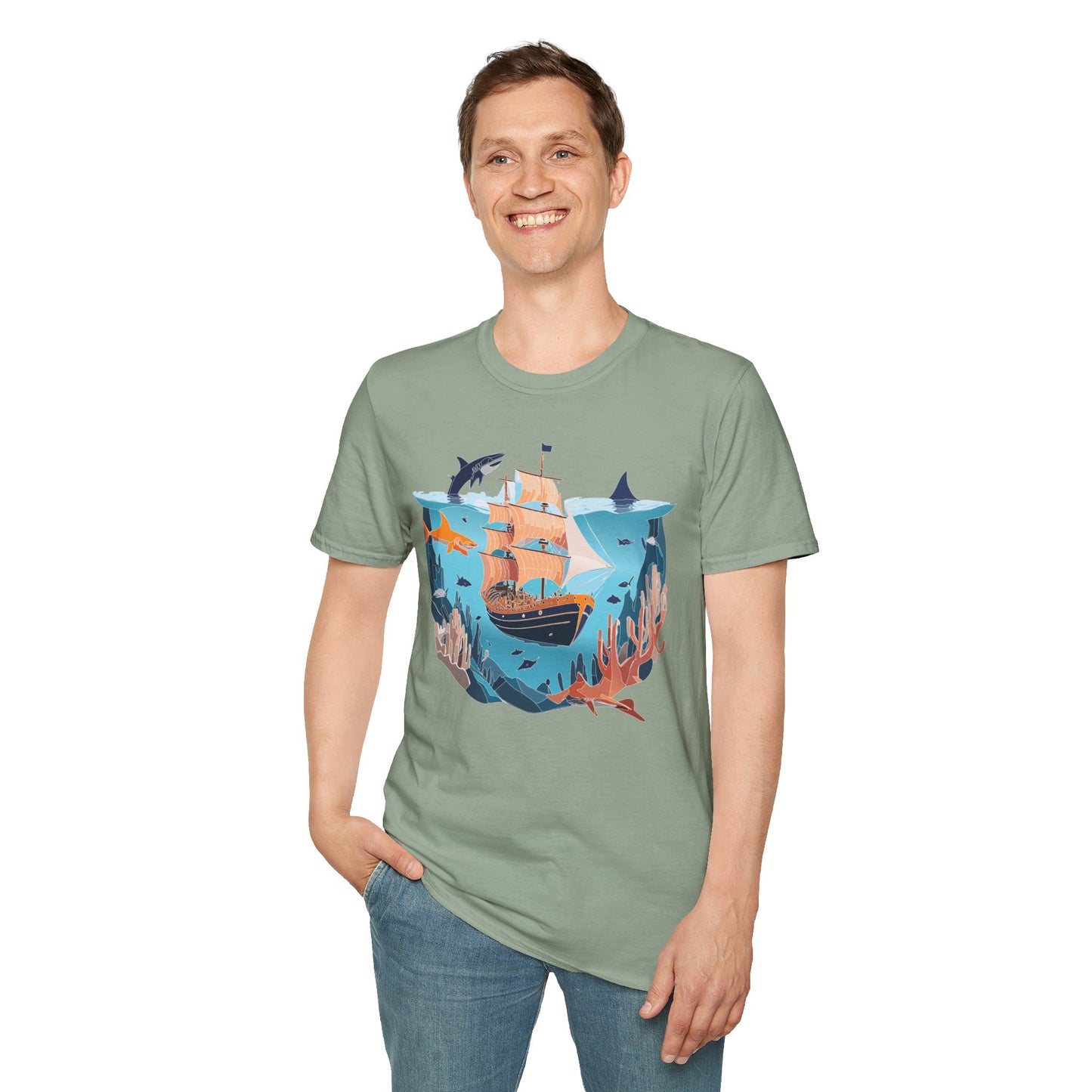 Ocean Tee Shirt, Ocean Shirt, Shirt with Ocean, U boat Tees, Shirt with U-Boat