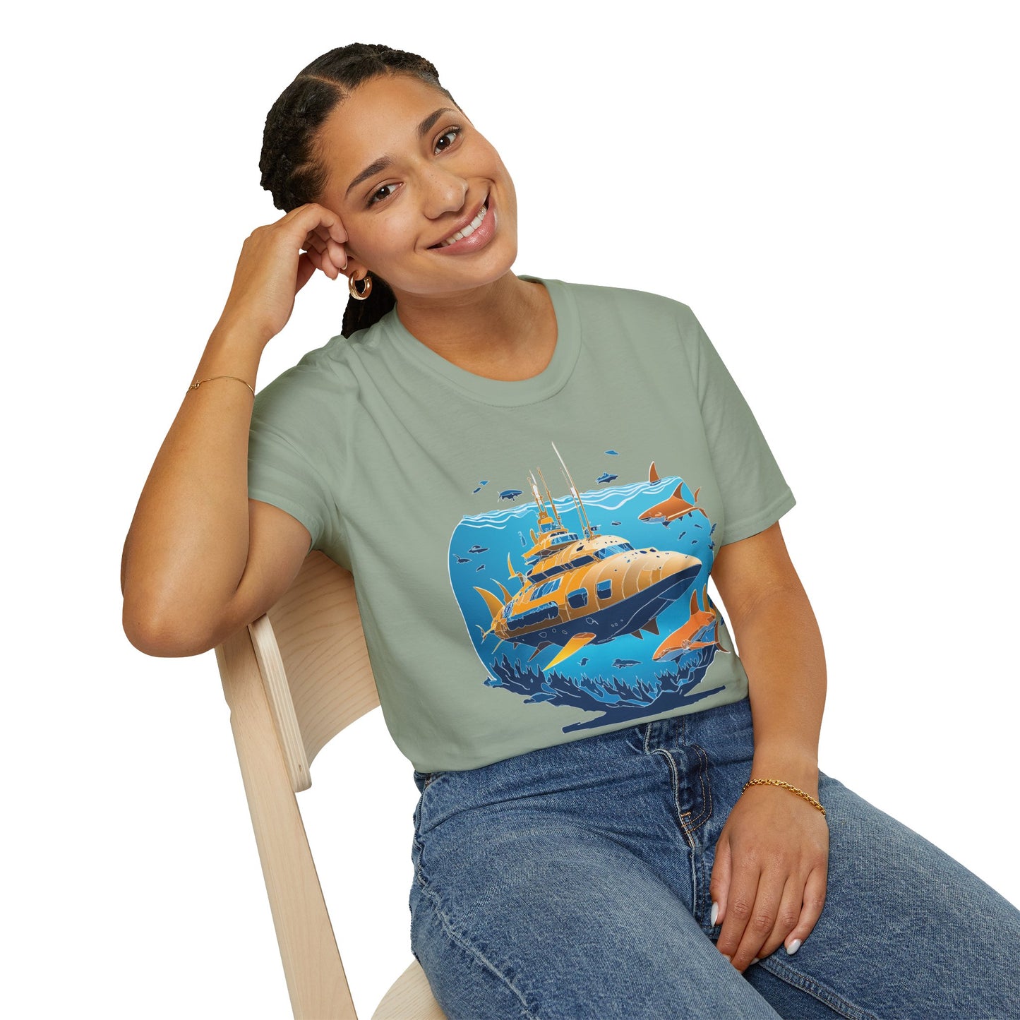 Ocean Tee Shirt, Ocean Shirt, Shirt with Ocean, U boat Tees, Shirt with U-Boat