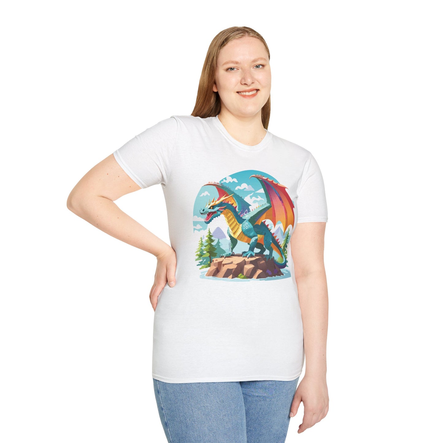 Dragon Graphic Tee Unisex Softstyle 100 Percent Ring Spun Cotton Animal Art Print Shirt
