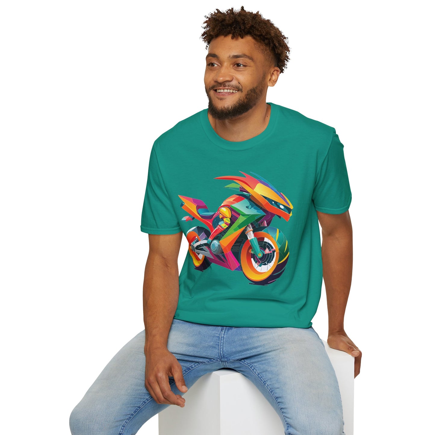 Unisex Bike T Shirt With Motorcycle Artwork Premium Cotton MTB Tee Softstyle 64000