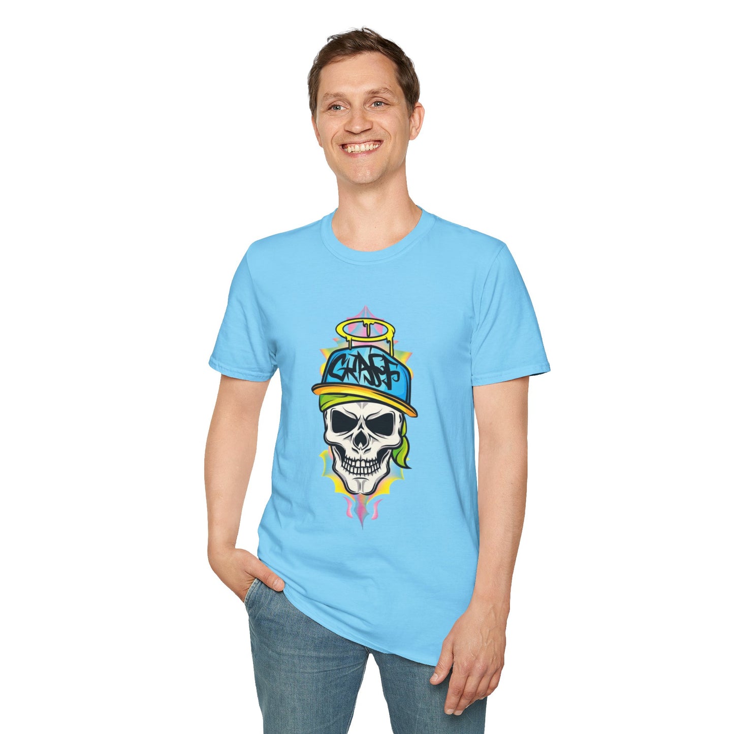 Unisex Skull Graphic Tee Shirt With Skeleton Design Softstyle 64000 100 Percent Ring Spun Cotton