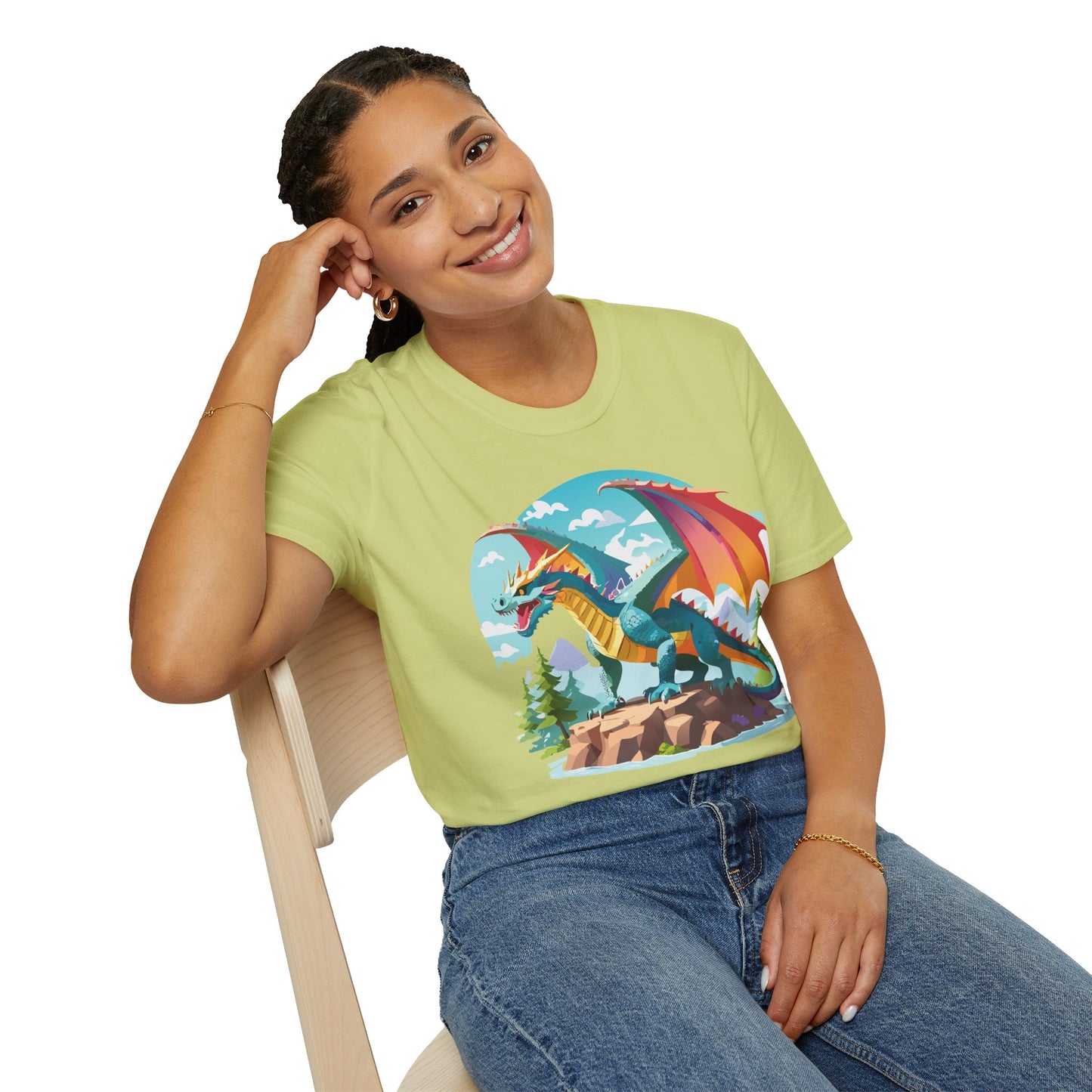 Dragon Graphic Tee Unisex Softstyle 100 Percent Ring Spun Cotton Animal Art Print Shirt