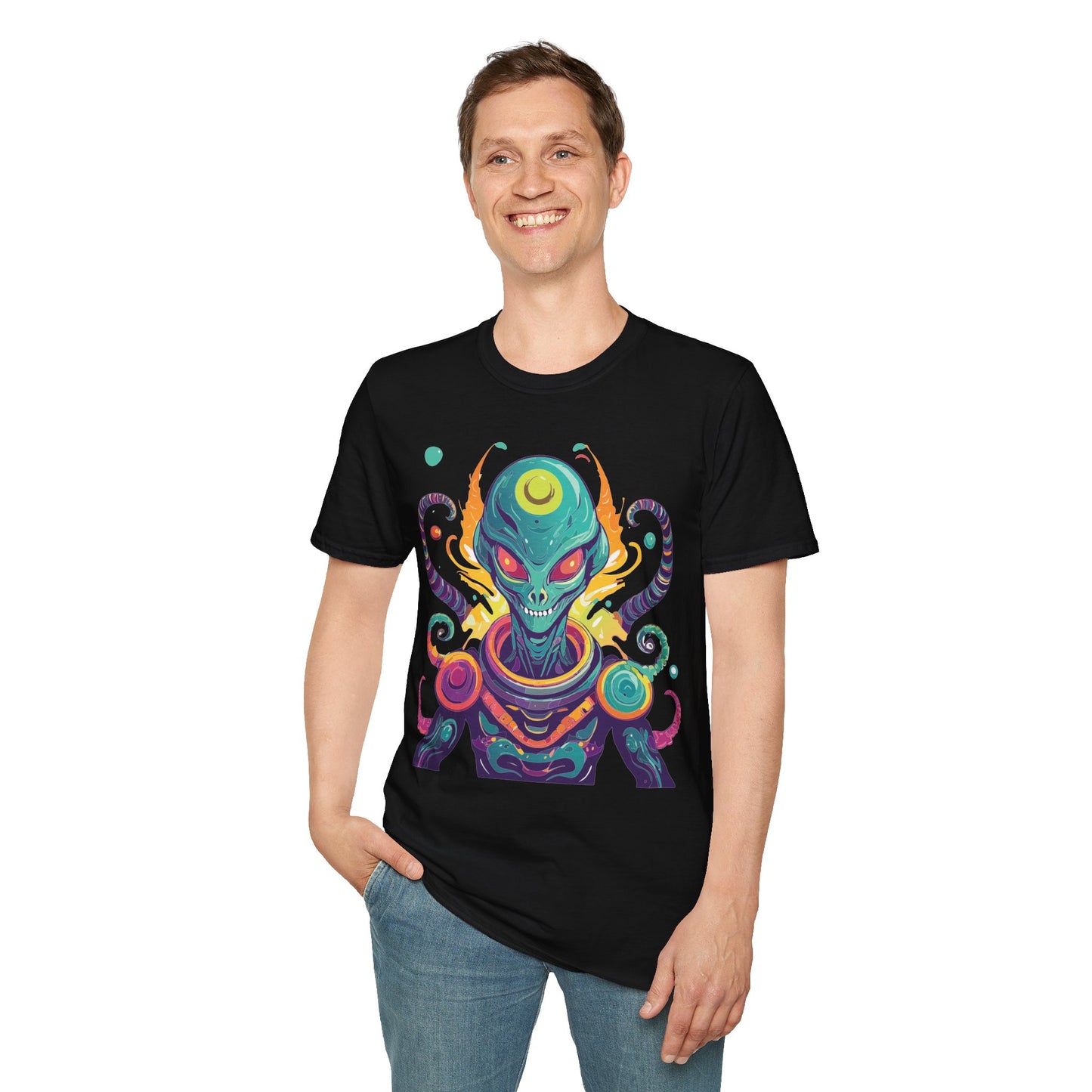 Alien Cosmos Unisex T Shirt With Aliens Design Gildan Softstyle 64000 Comfortable Lightweight Tee