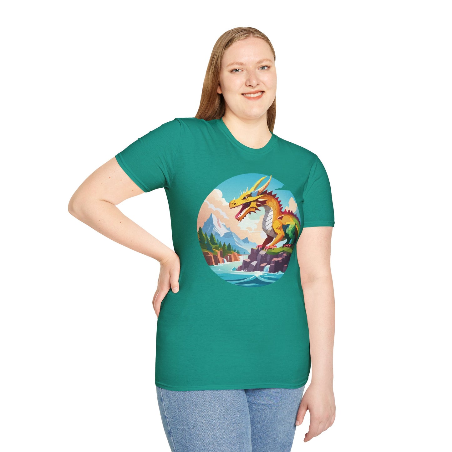 Dragon T Shirt Unisex Softstyle Cotton Tee With Colorful Animal Art Design For Everyday Wear