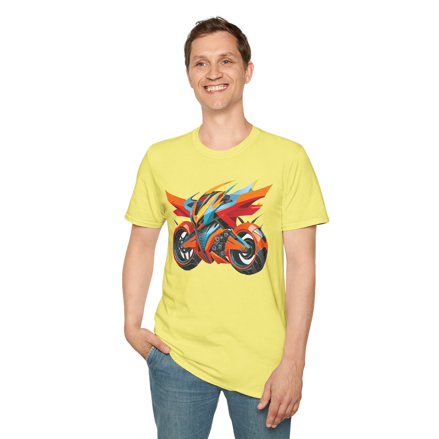 Unisex Bike T Shirt With Motorcycle Art Design Graphic Tee Softstyle 64000 Cotton