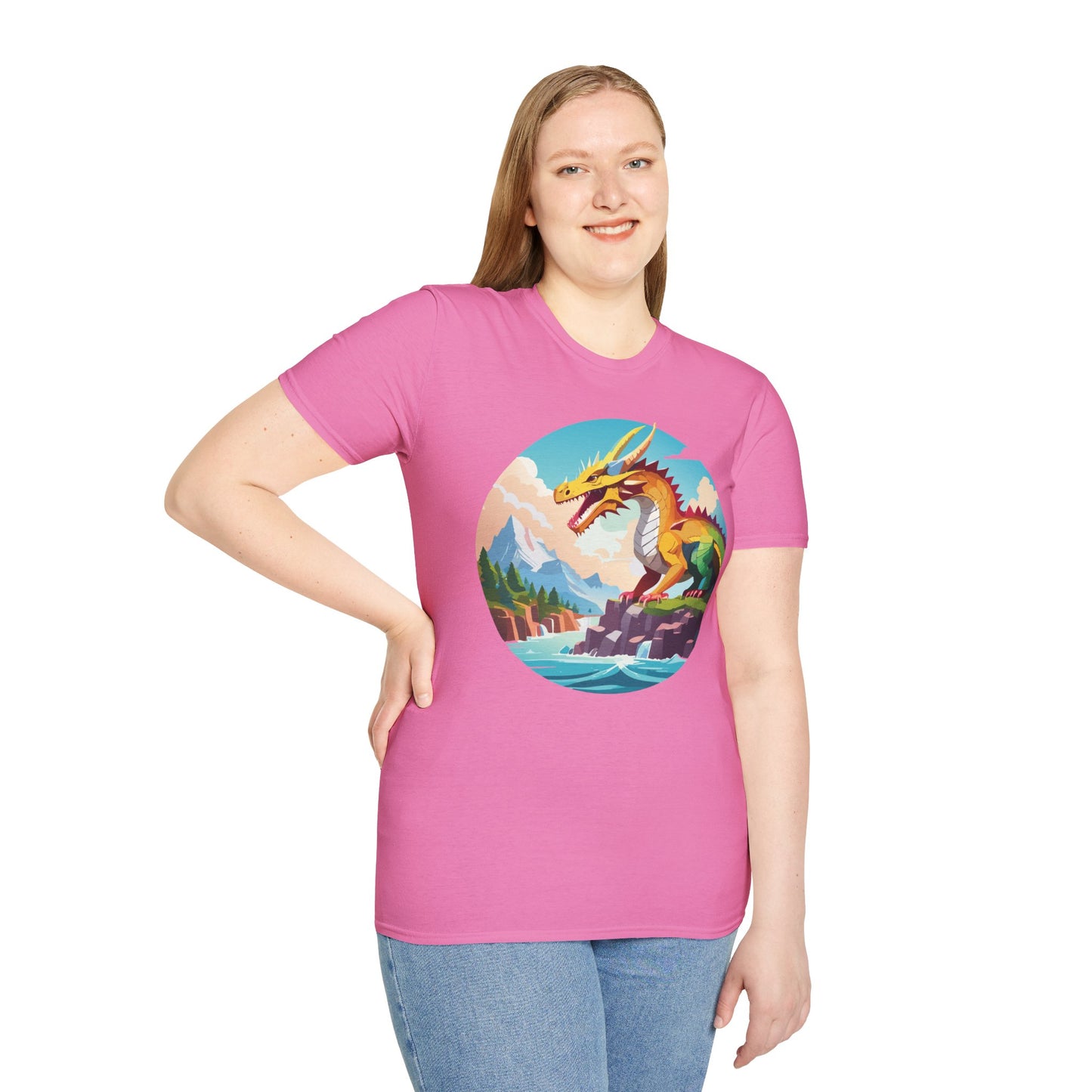 Dragon T Shirt Unisex Softstyle Cotton Tee With Colorful Animal Art Design For Everyday Wear
