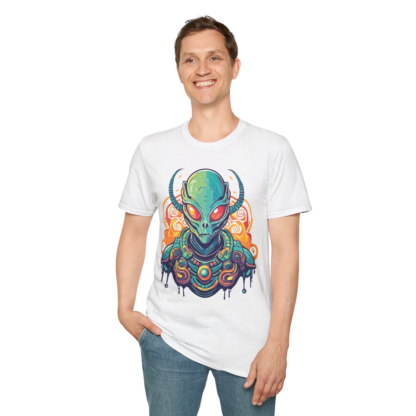 Cosmos Alien T Shirt Unisex Softstyle Cotton Tee With Space Artwork Graphic Design