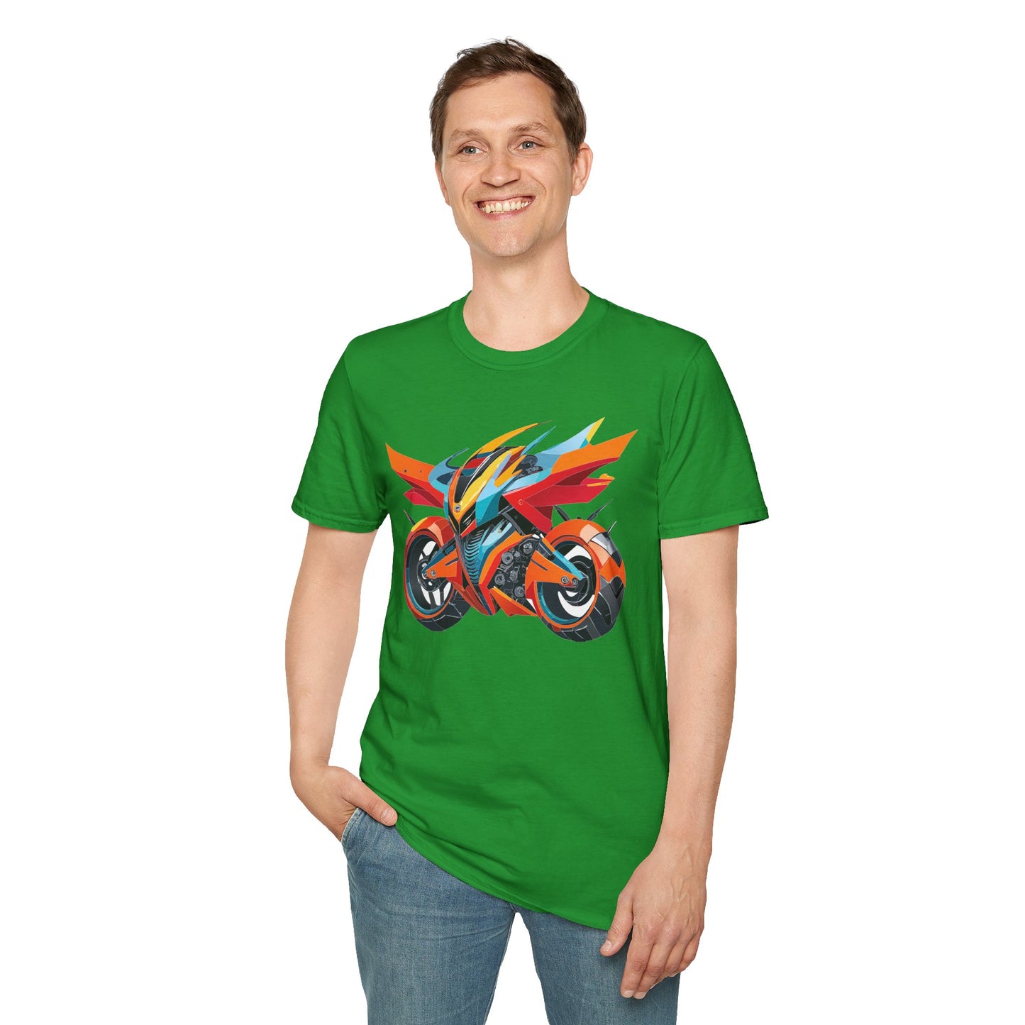 Unisex Bike T Shirt With Motorcycle Art Design Graphic Tee Softstyle 64000 Cotton
