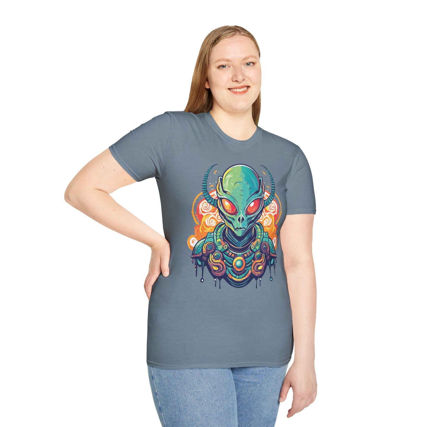 Cosmos Alien T Shirt Unisex Softstyle Cotton Tee With Space Artwork Graphic Design