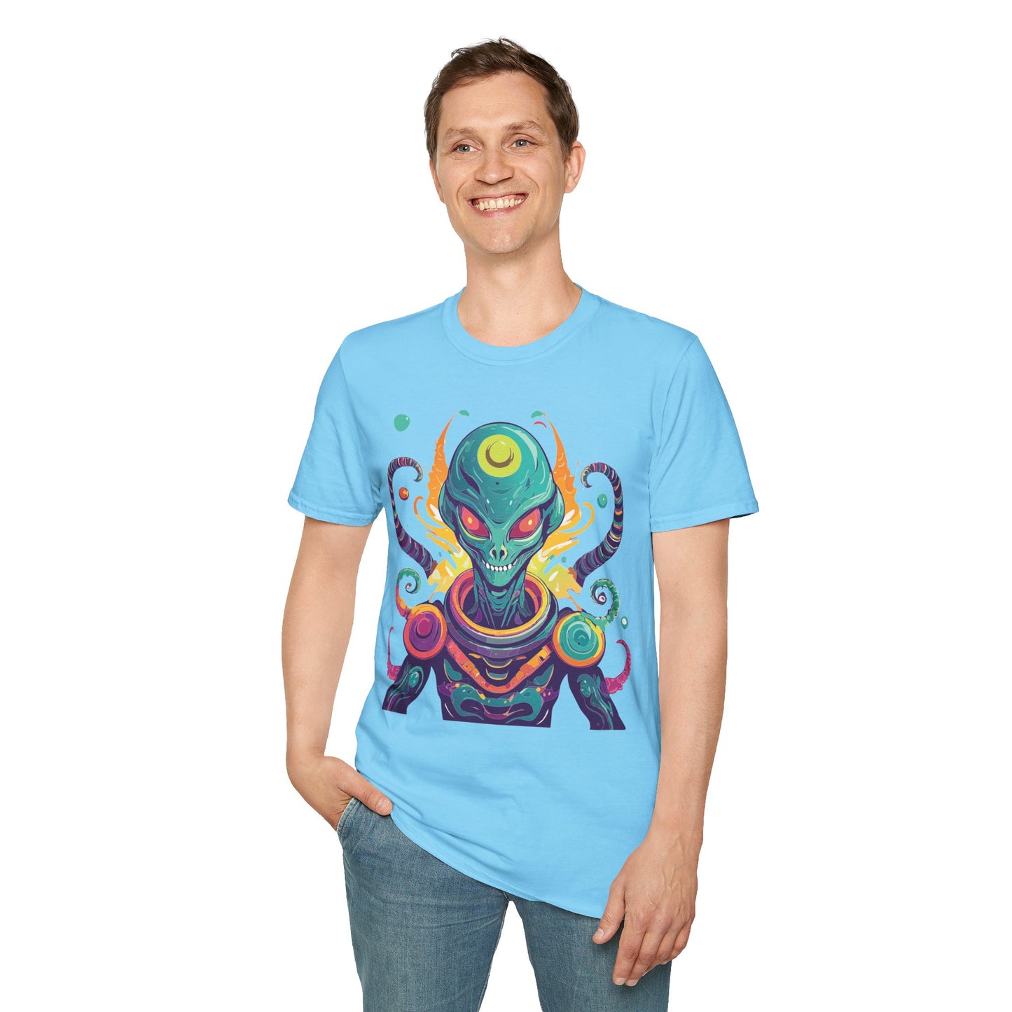 Alien Cosmos Unisex T Shirt With Aliens Design Gildan Softstyle 64000 Comfortable Lightweight Tee