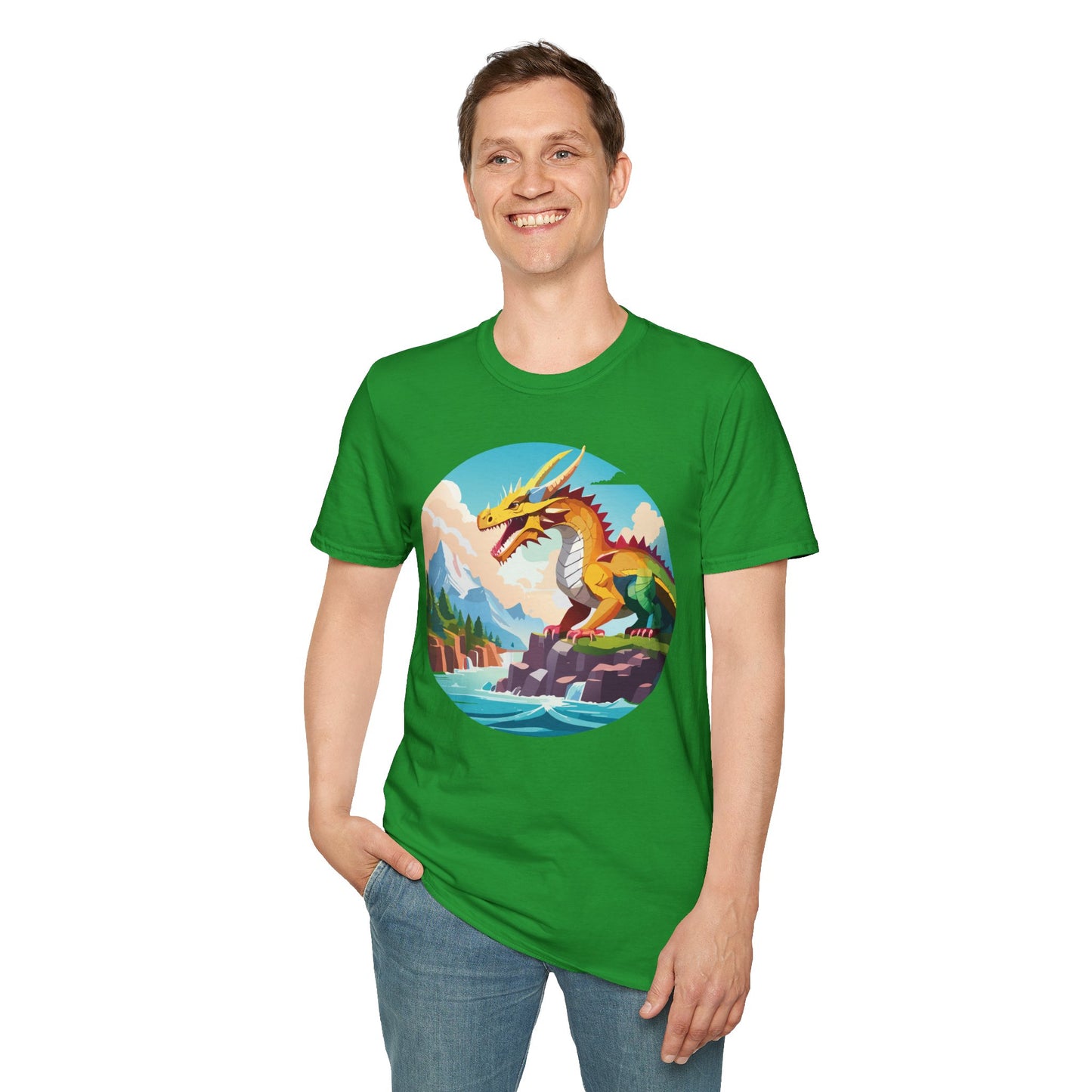 Dragon T Shirt Unisex Softstyle Cotton Tee With Colorful Animal Art Design For Everyday Wear