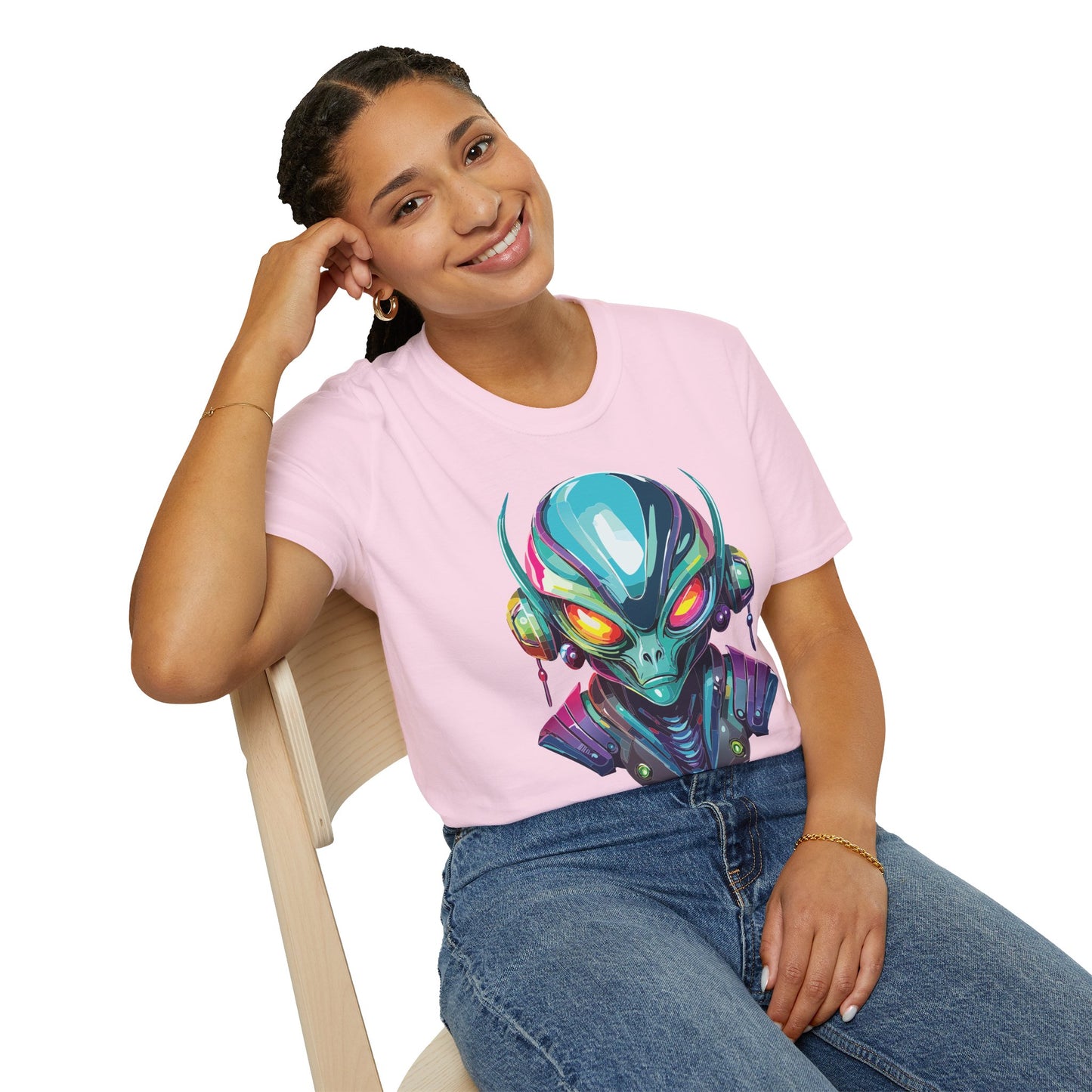 Alien Cosmos Unisex Cotton T Shirt With Alien Artwork Softstyle Ring Spun Cotton 64000