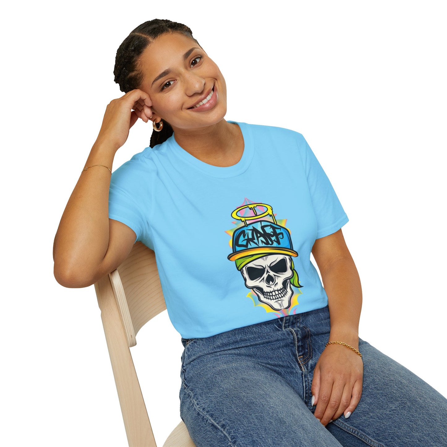 Unisex Skull Graphic Tee Shirt With Skeleton Design Softstyle 64000 100 Percent Ring Spun Cotton