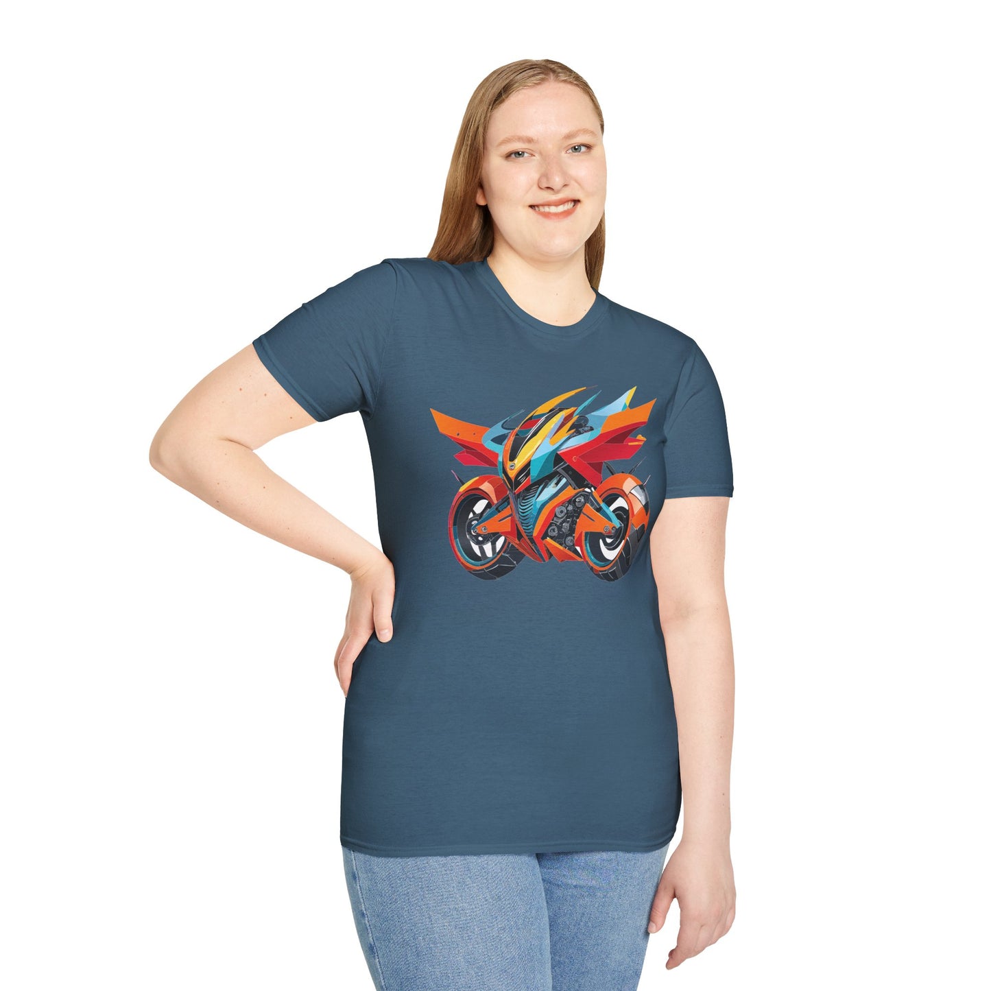 Unisex Bike T Shirt With Motorcycle Art Design Graphic Tee Softstyle 64000 Cotton