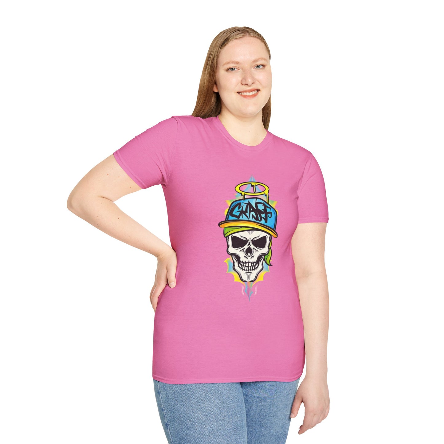 Unisex Skull Graphic Tee Shirt With Skeleton Design Softstyle 64000 100 Percent Ring Spun Cotton