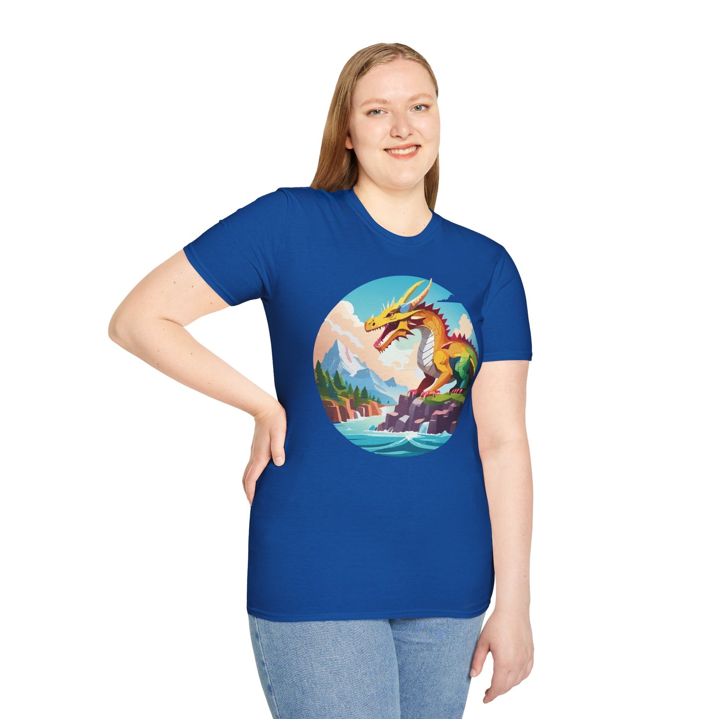 Dragon T Shirt Unisex Softstyle Cotton Tee With Colorful Animal Art Design For Everyday Wear