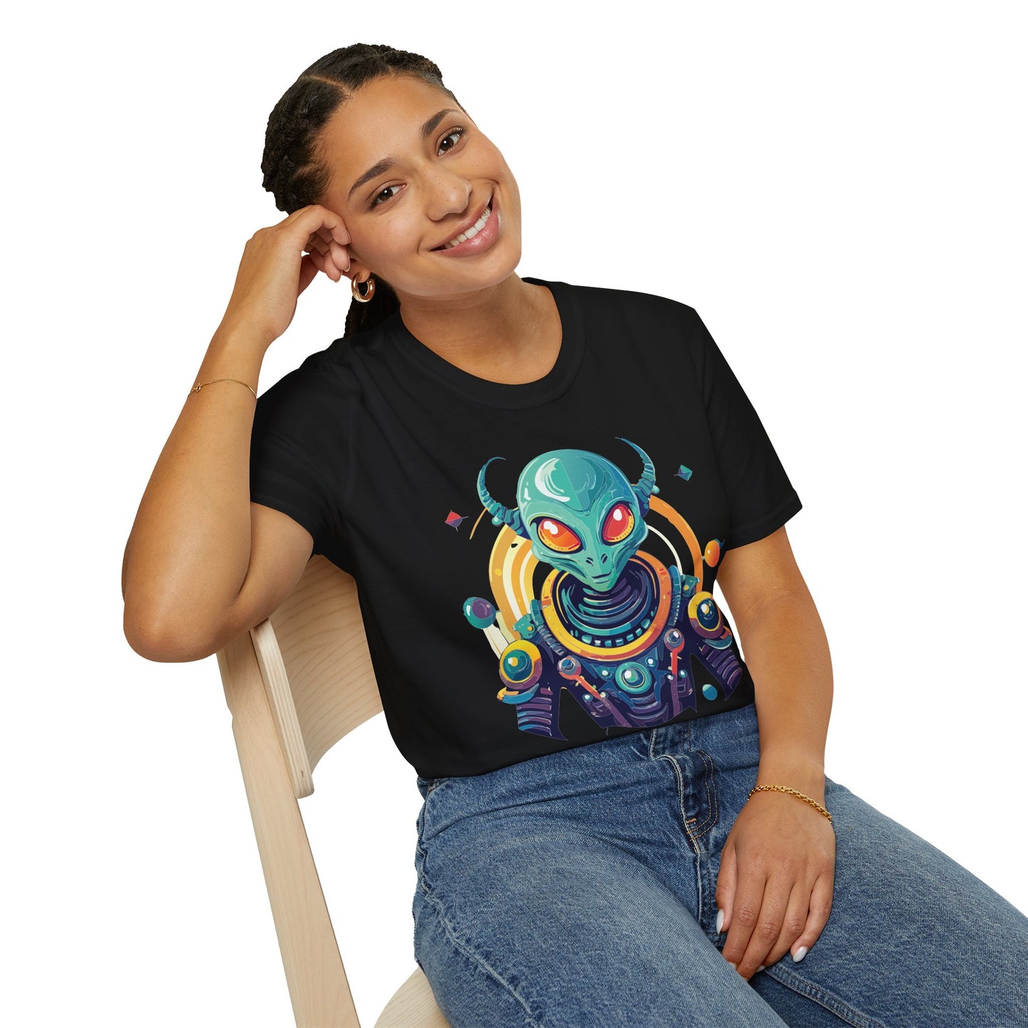 Alien Cosmos T Shirt Unisex Softstyle Cotton Tee With Alien Art Design Premium Comfort