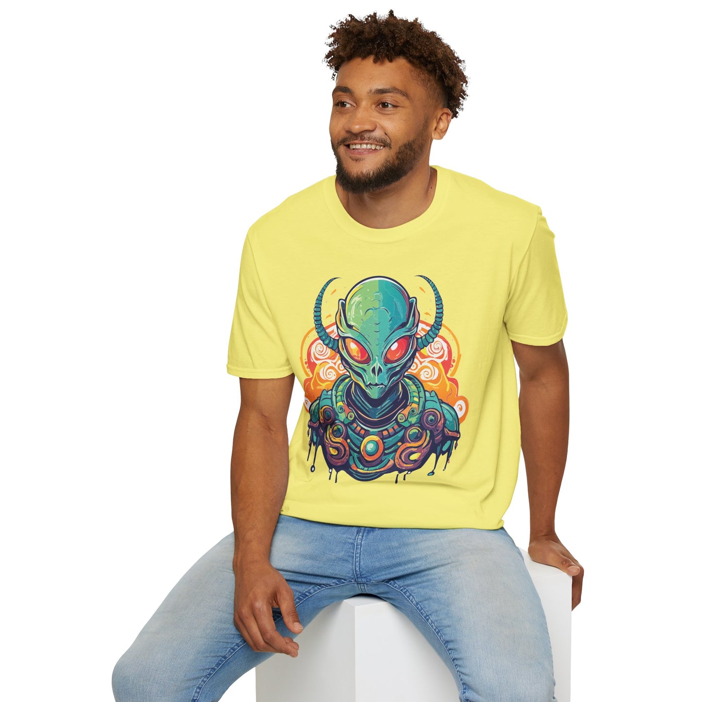 Cosmos Alien T Shirt Unisex Softstyle Cotton Tee With Space Artwork Graphic Design