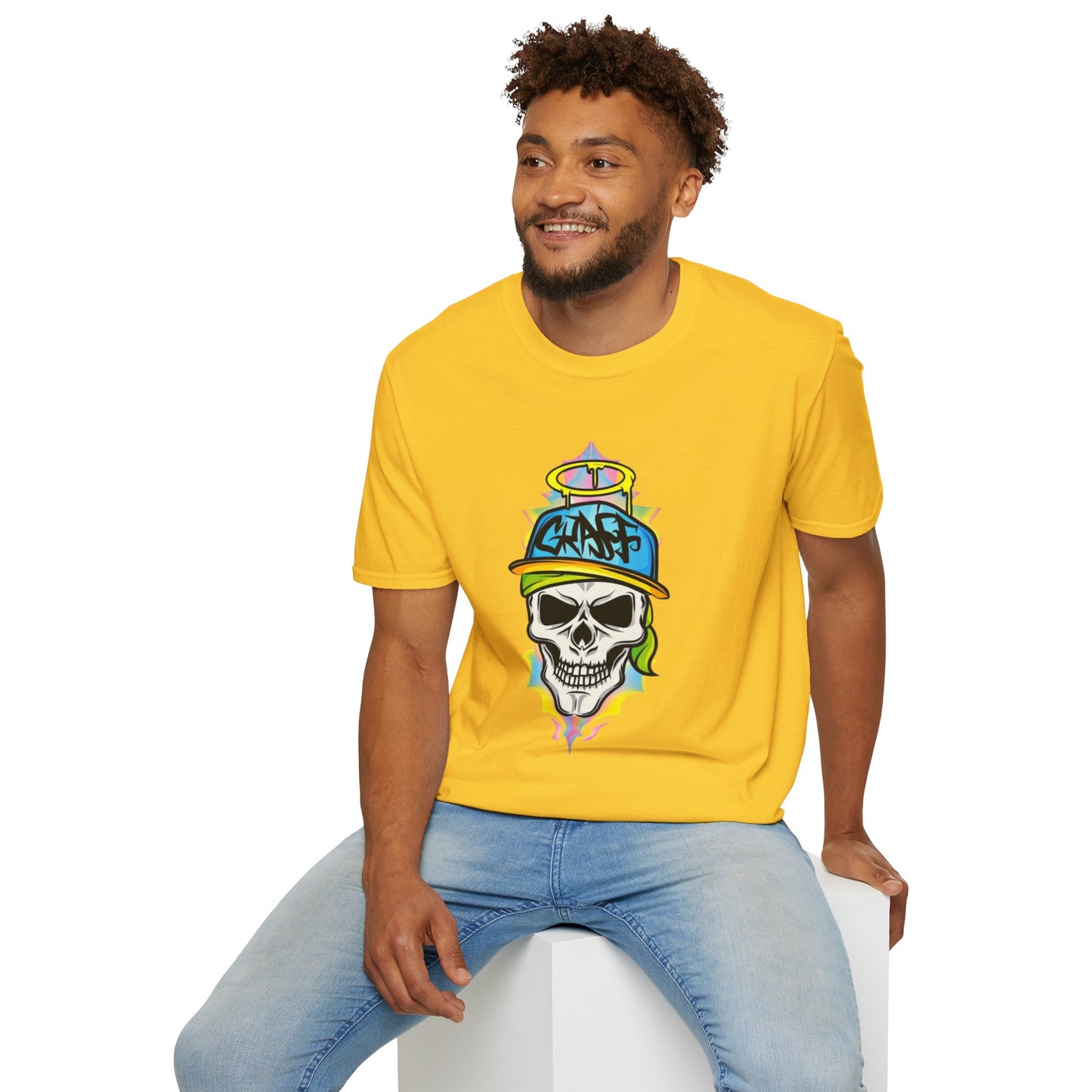 Unisex Skull Graphic Tee Shirt With Skeleton Design Softstyle 64000 100 Percent Ring Spun Cotton