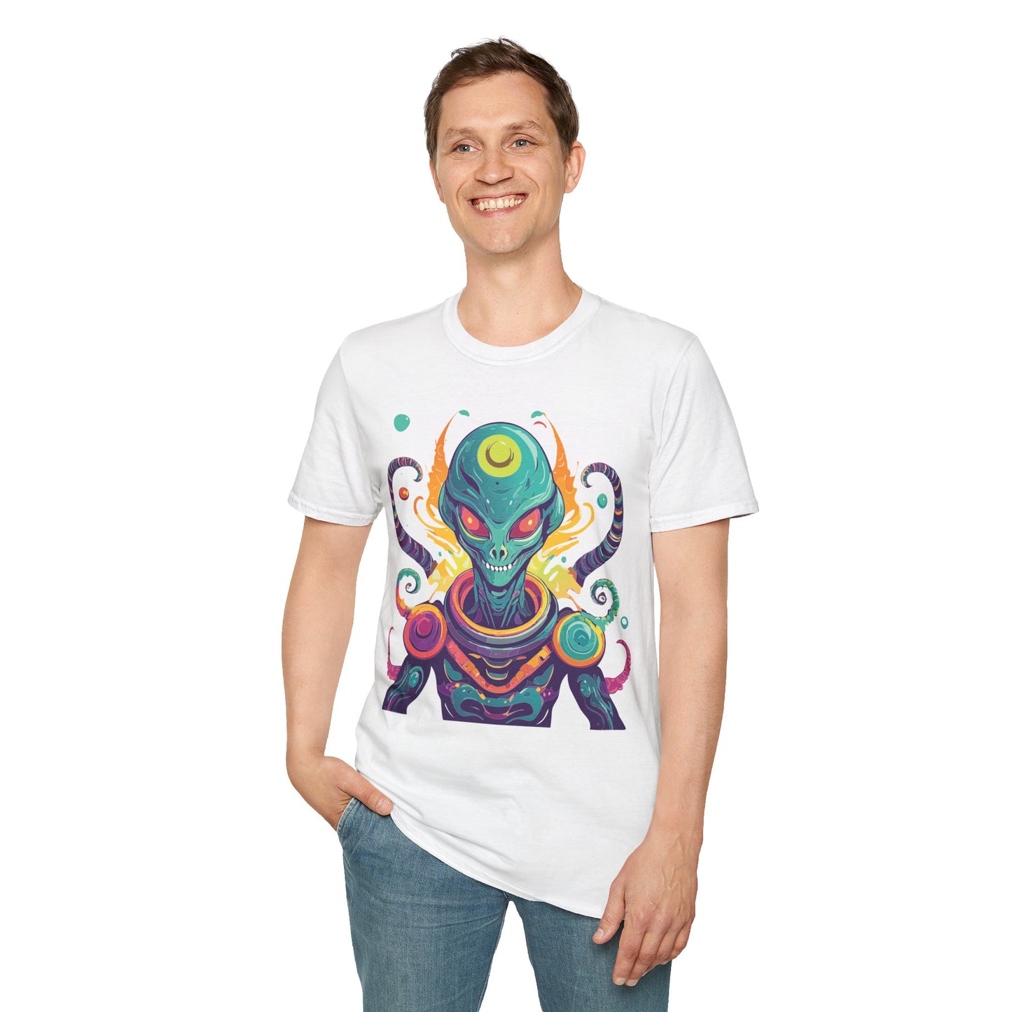 Alien Cosmos Unisex T Shirt With Aliens Design Gildan Softstyle 64000 Comfortable Lightweight Tee
