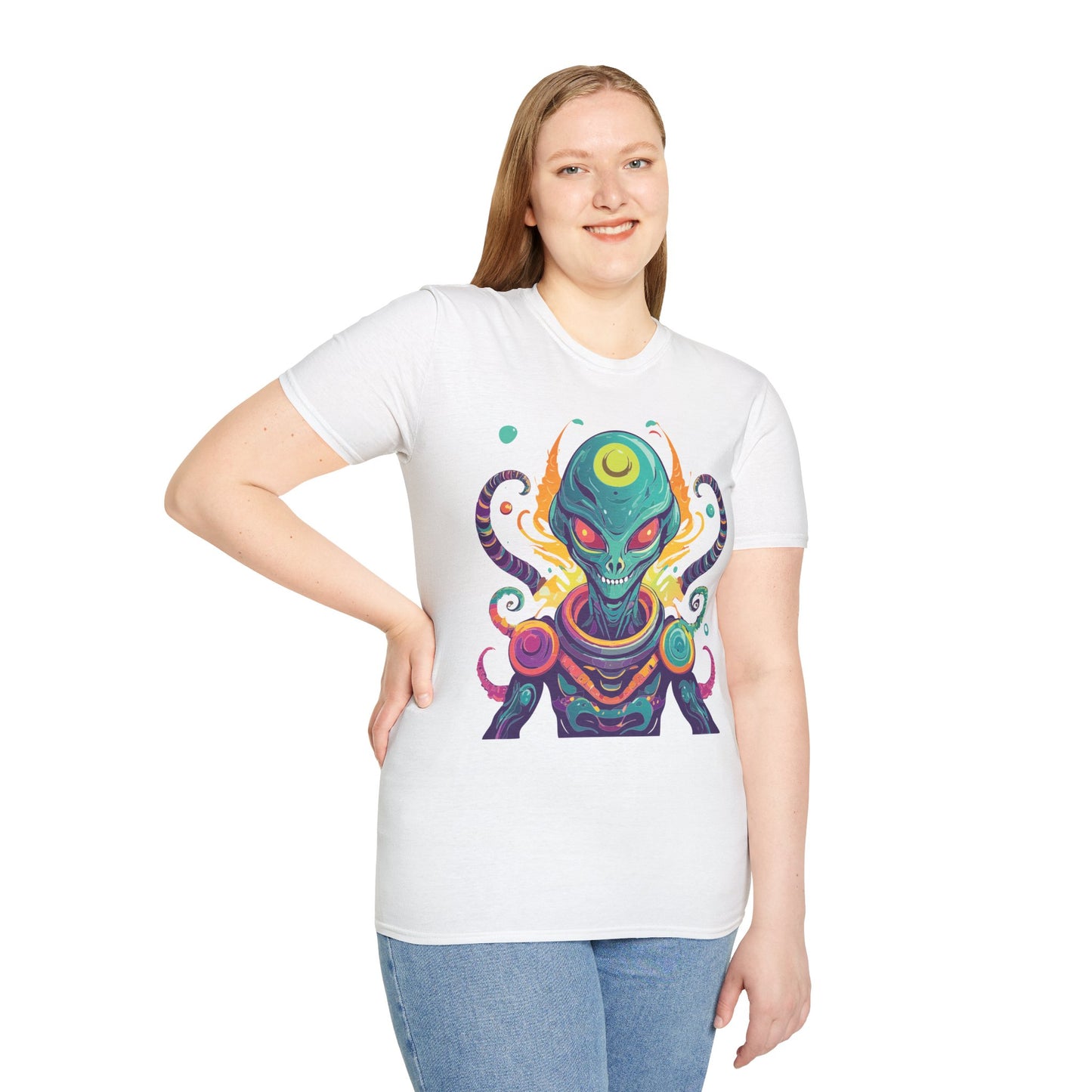 Alien Cosmos Unisex T Shirt With Aliens Design Gildan Softstyle 64000 Comfortable Lightweight Tee