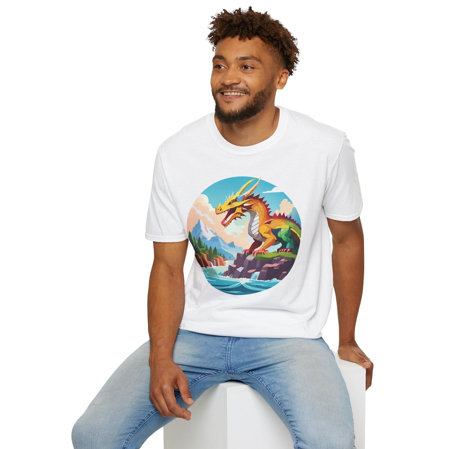 Dragon T Shirt Unisex Softstyle Cotton Tee With Colorful Animal Art Design For Everyday Wear