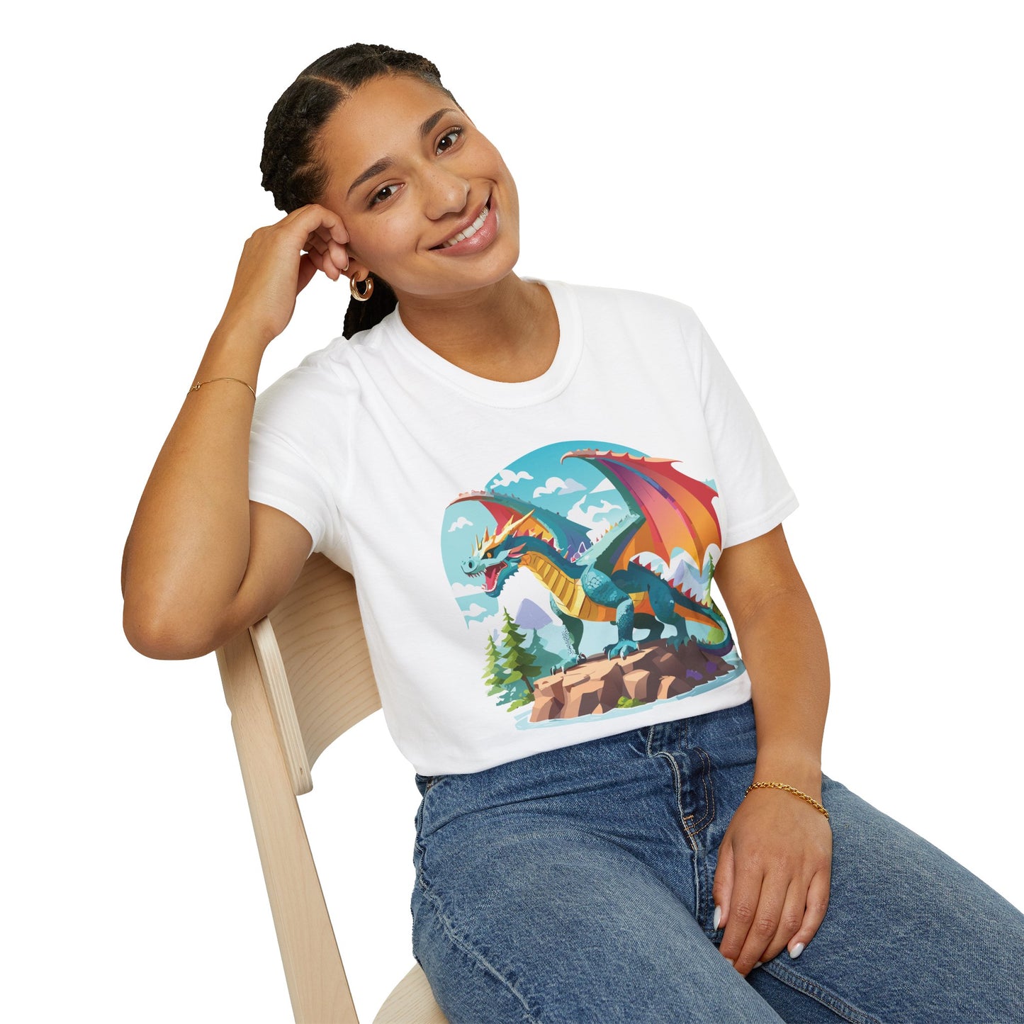 Dragon Graphic Tee Unisex Softstyle 100 Percent Ring Spun Cotton Animal Art Print Shirt
