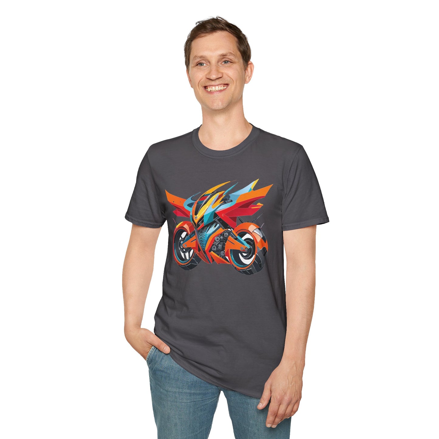 Unisex Bike T Shirt With Motorcycle Art Design Graphic Tee Softstyle 64000 Cotton