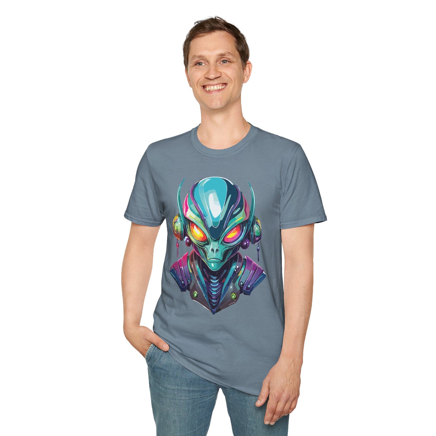 Alien Cosmos Unisex Cotton T Shirt With Alien Artwork Softstyle Ring Spun Cotton 64000