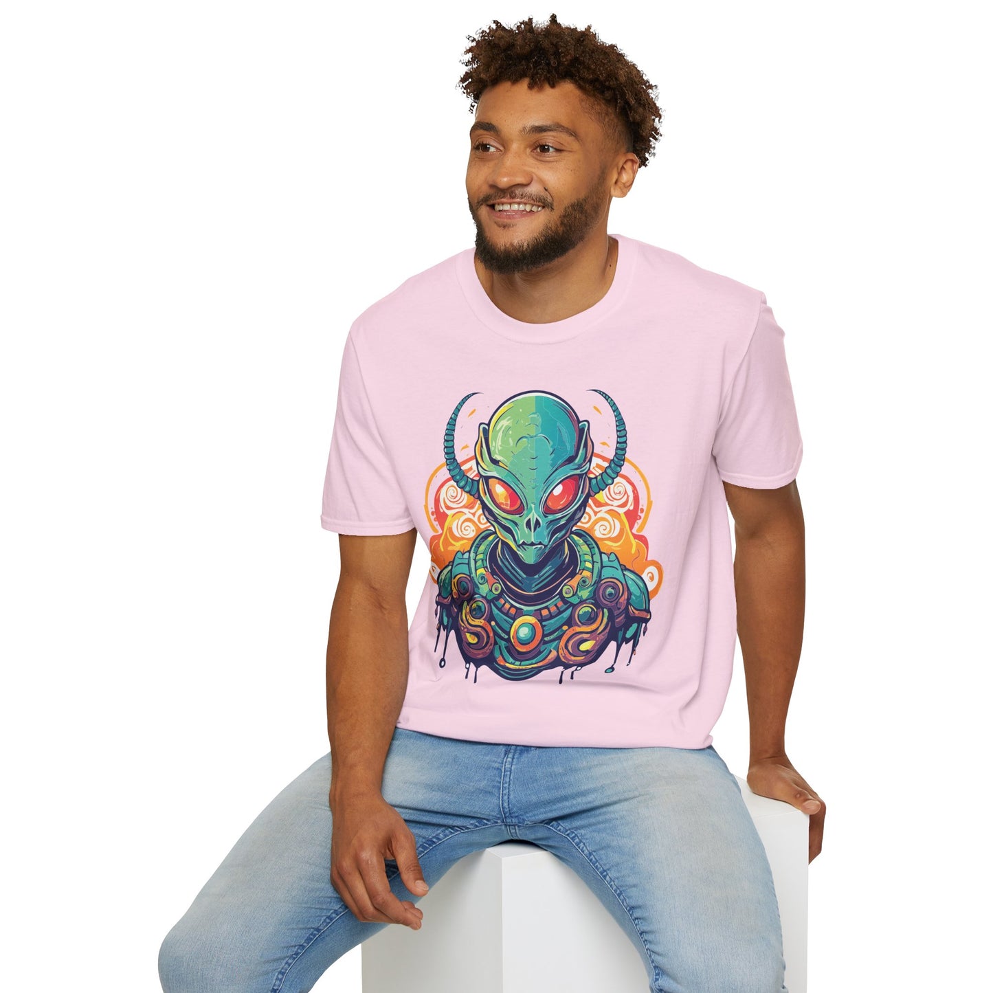 Cosmos Alien T Shirt Unisex Softstyle Cotton Tee With Space Artwork Graphic Design