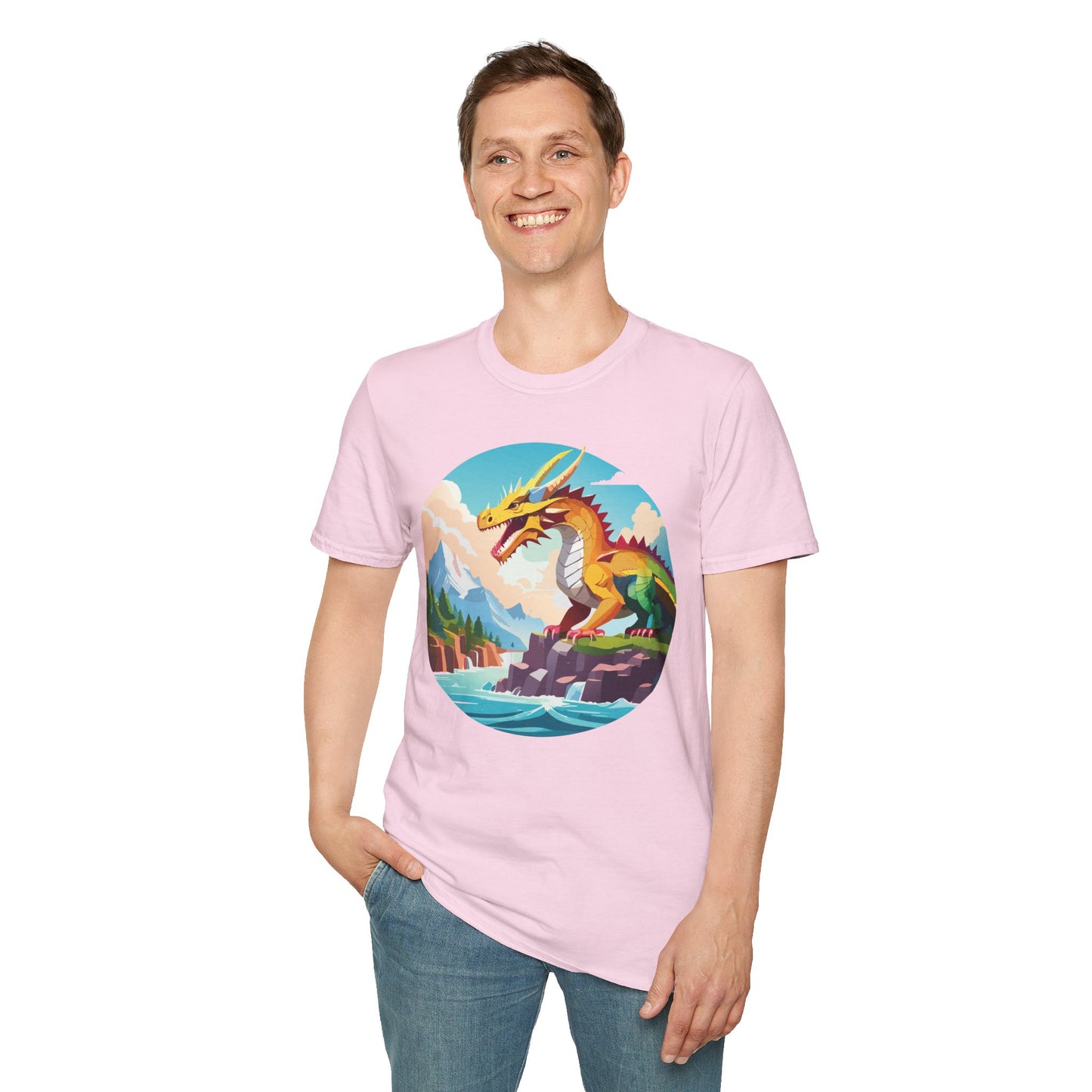 Dragon T Shirt Unisex Softstyle Cotton Tee With Colorful Animal Art Design For Everyday Wear