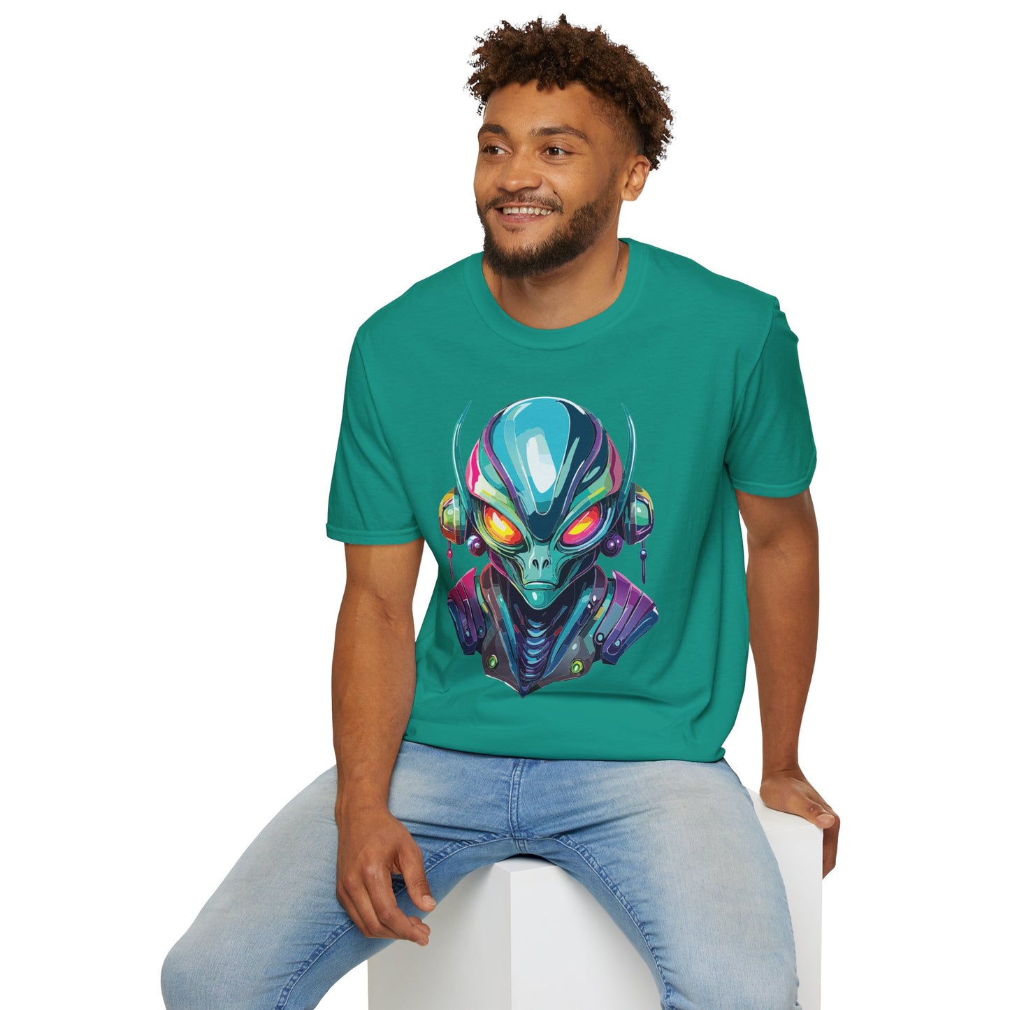 Alien Cosmos Unisex Cotton T Shirt With Alien Artwork Softstyle Ring Spun Cotton 64000