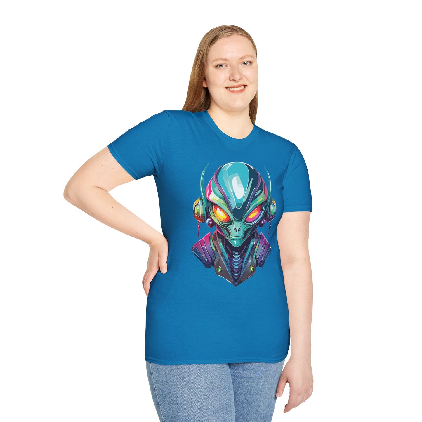 Alien Cosmos Unisex Cotton T Shirt With Alien Artwork Softstyle Ring Spun Cotton 64000