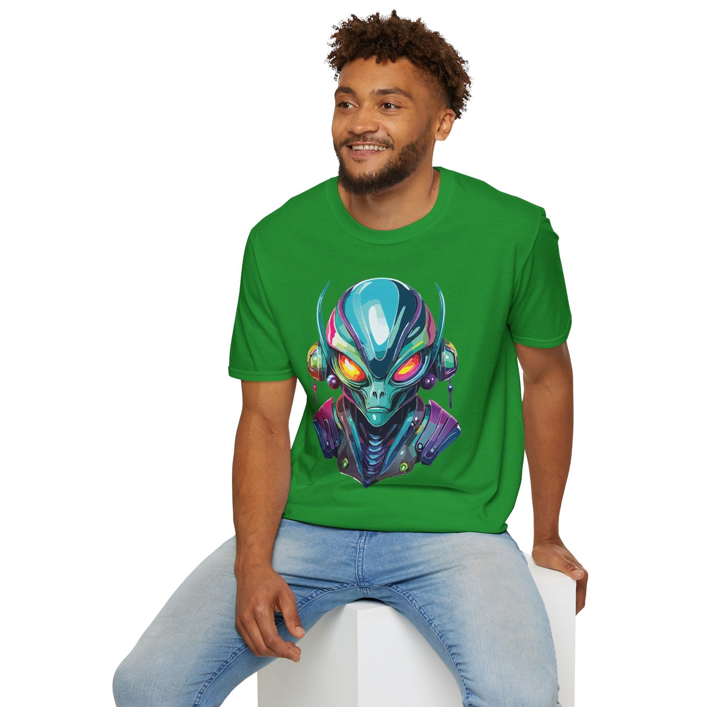 Alien Cosmos Unisex Cotton T Shirt With Alien Artwork Softstyle Ring Spun Cotton 64000