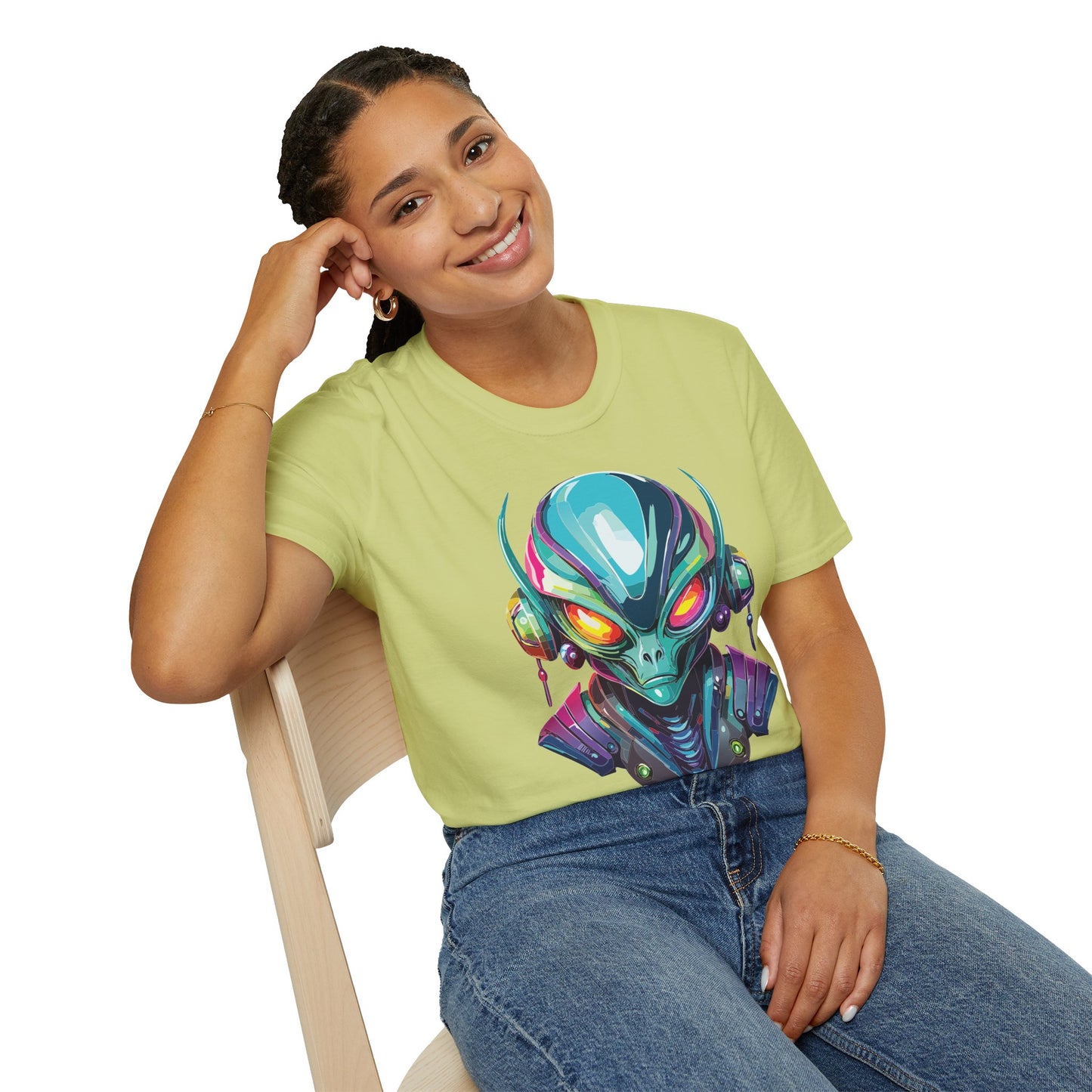 Alien Cosmos Unisex Cotton T Shirt With Alien Artwork Softstyle Ring Spun Cotton 64000