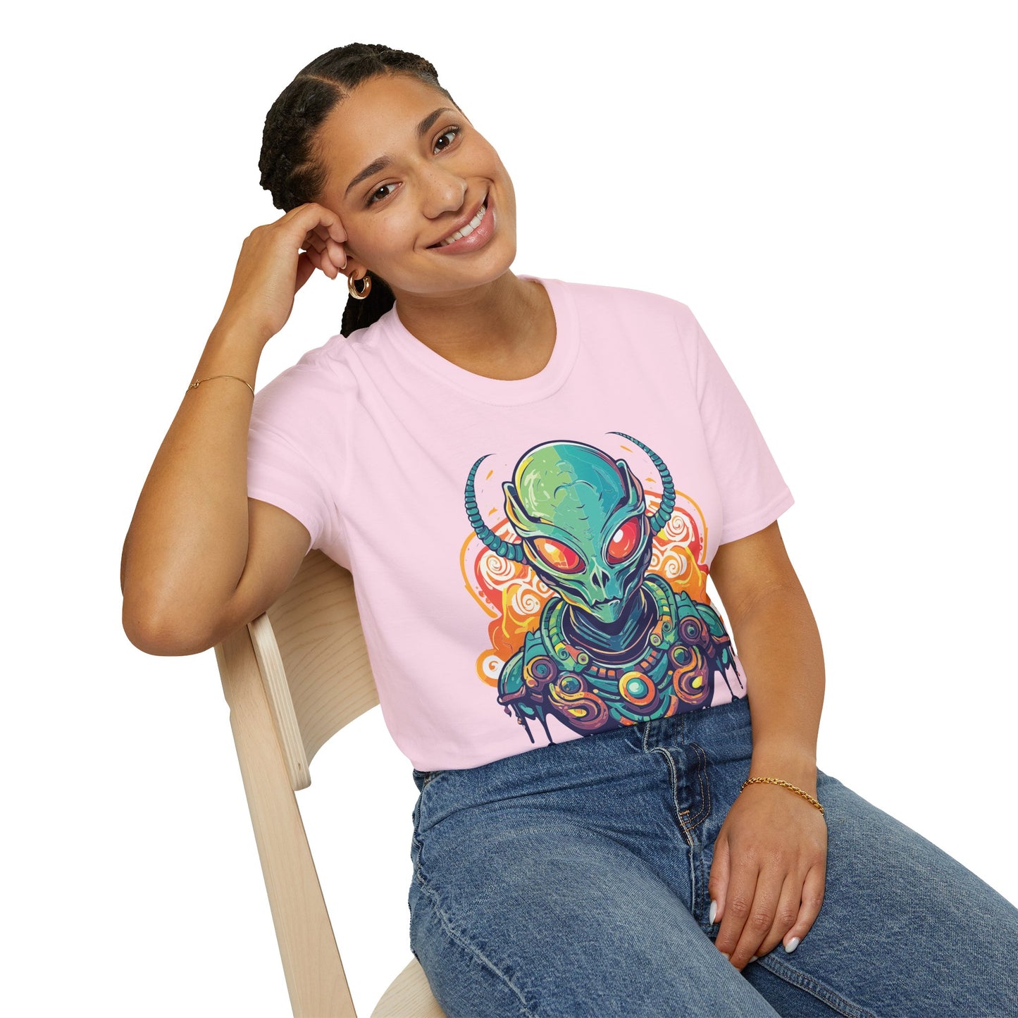 Cosmos Alien T Shirt Unisex Softstyle Cotton Tee With Space Artwork Graphic Design