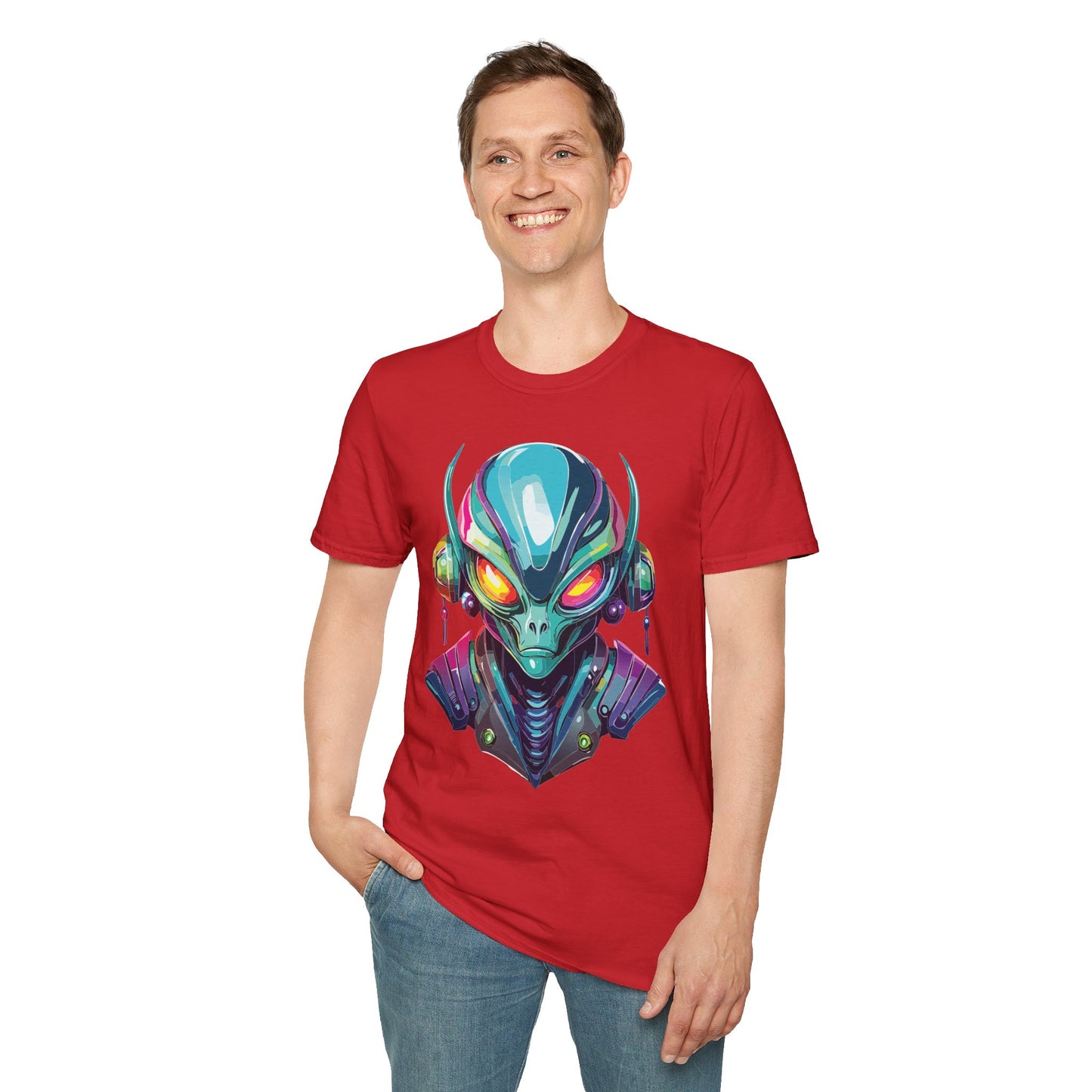 Alien Cosmos Unisex Cotton T Shirt With Alien Artwork Softstyle Ring Spun Cotton 64000