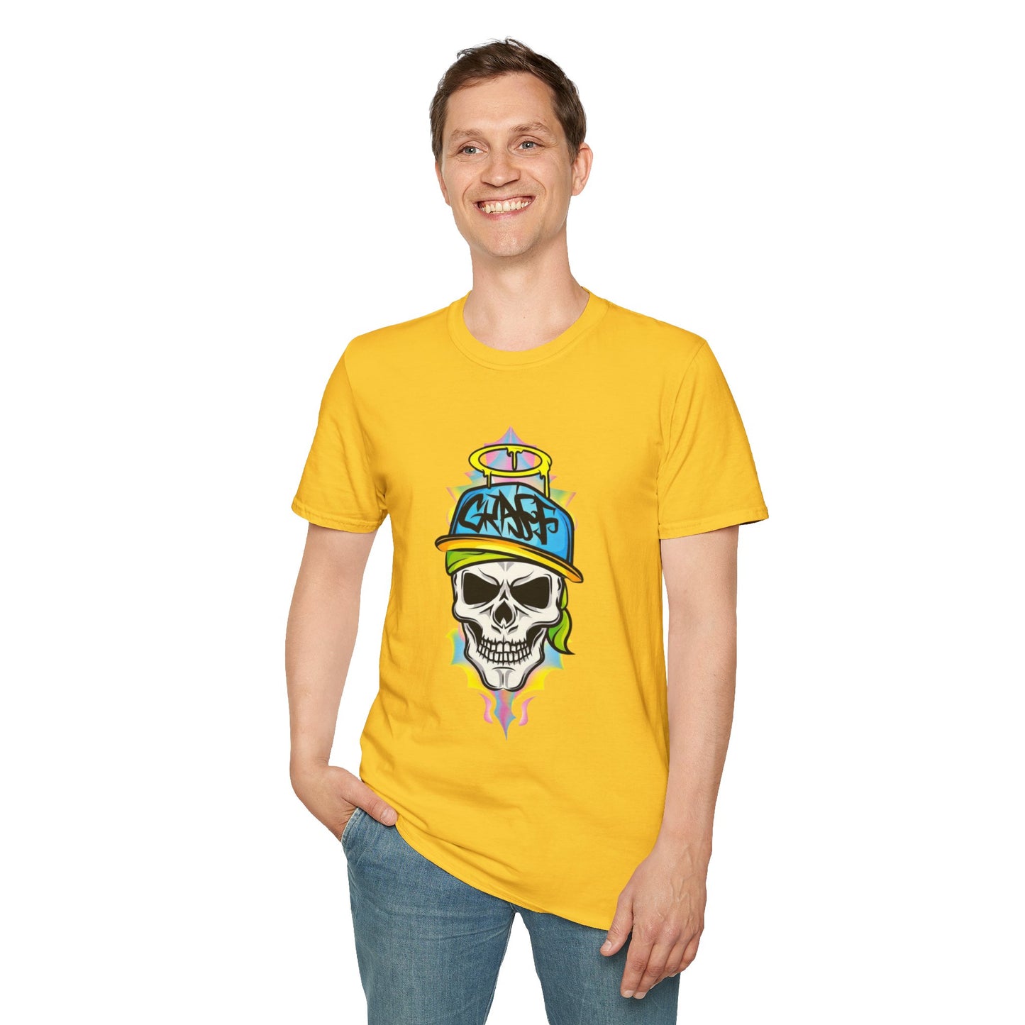 Unisex Skull Graphic Tee Shirt With Skeleton Design Softstyle 64000 100 Percent Ring Spun Cotton