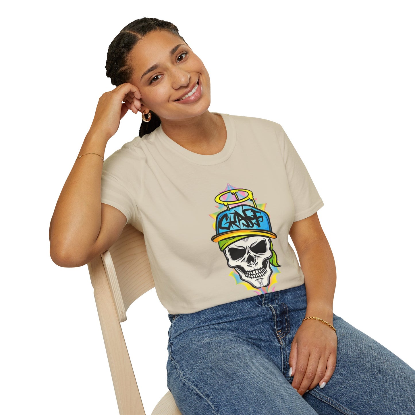 Unisex Skull Graphic Tee Shirt With Skeleton Design Softstyle 64000 100 Percent Ring Spun Cotton