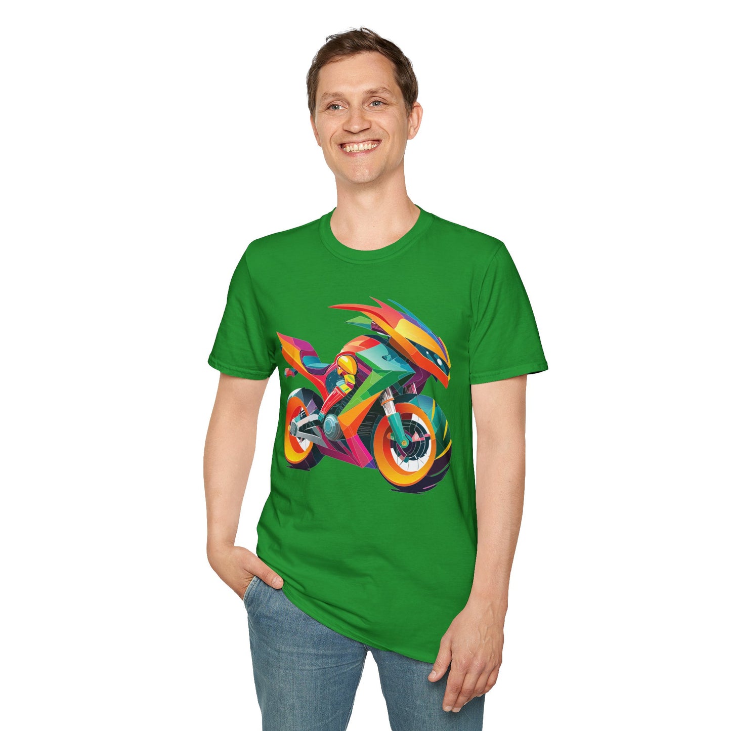 Unisex Bike T Shirt With Motorcycle Artwork Premium Cotton MTB Tee Softstyle 64000