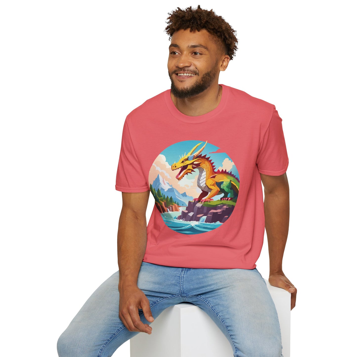 Dragon T Shirt Unisex Softstyle Cotton Tee With Colorful Animal Art Design For Everyday Wear