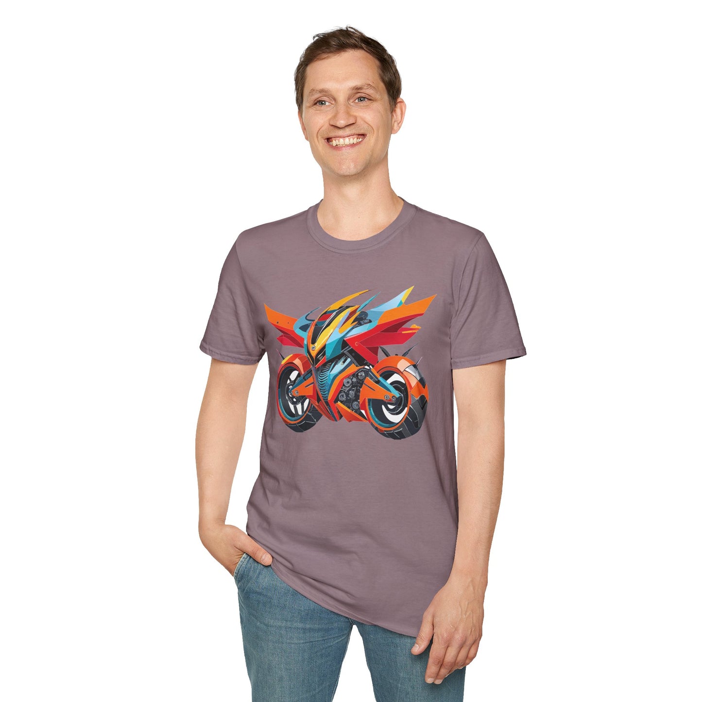 Unisex Bike T Shirt With Motorcycle Art Design Graphic Tee Softstyle 64000 Cotton