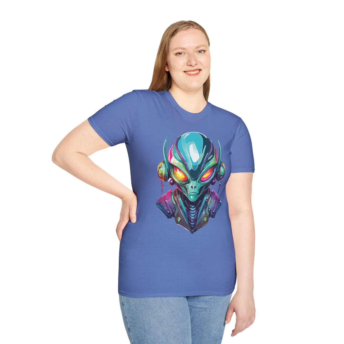 Alien Cosmos Unisex Cotton T Shirt With Alien Artwork Softstyle Ring Spun Cotton 64000