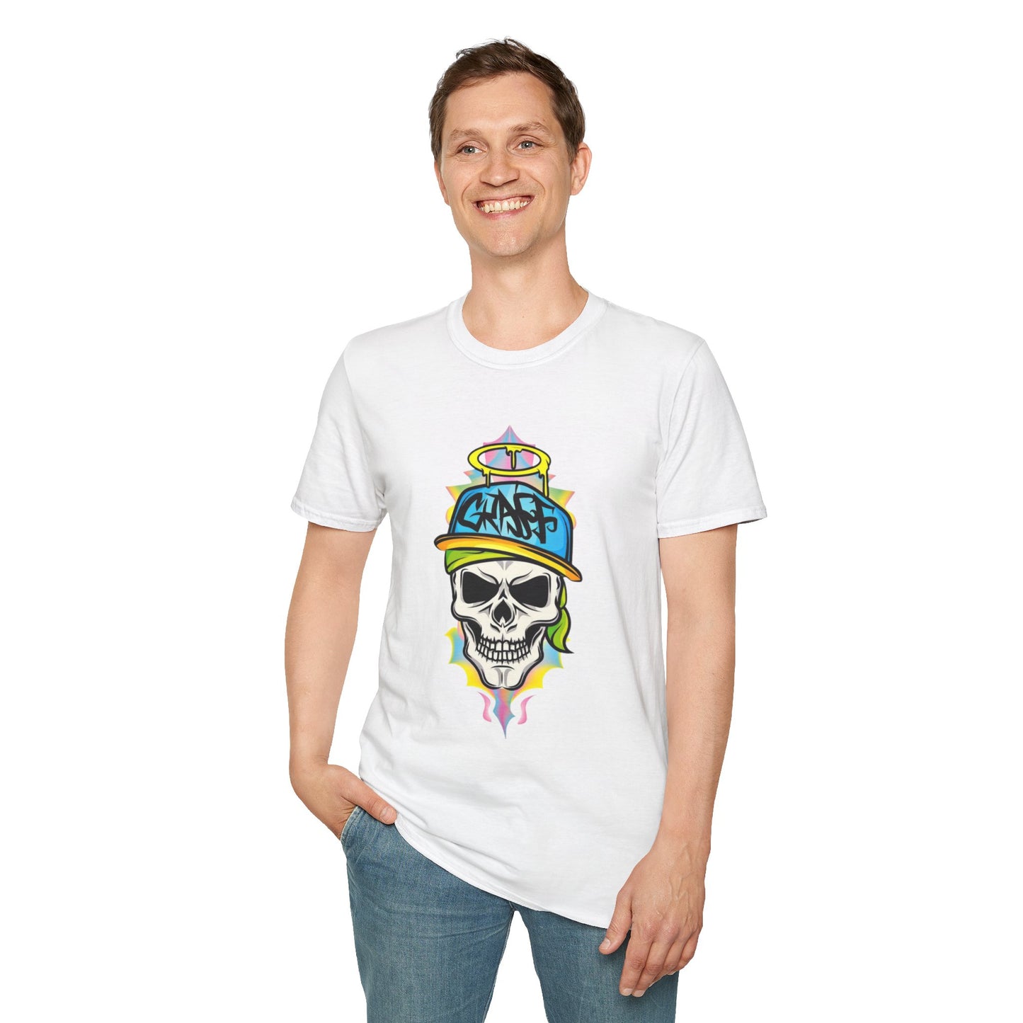 Unisex Skull Graphic Tee Shirt With Skeleton Design Softstyle 64000 100 Percent Ring Spun Cotton