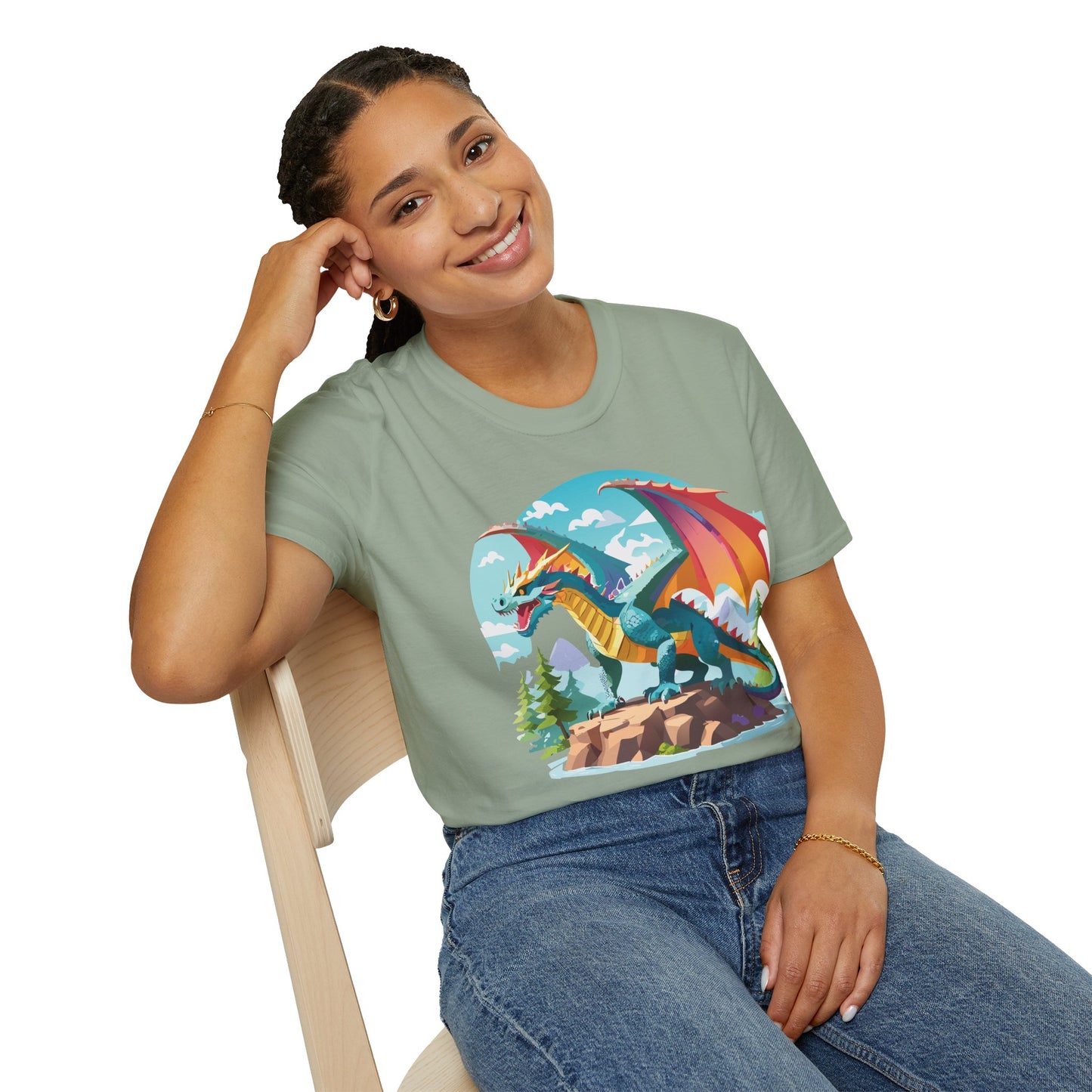 Dragon Graphic Tee Unisex Softstyle 100 Percent Ring Spun Cotton Animal Art Print Shirt