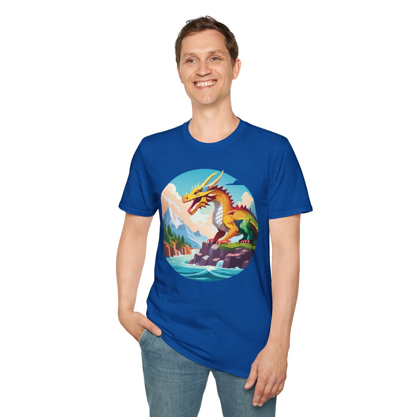 Dragon T Shirt Unisex Softstyle Cotton Tee With Colorful Animal Art Design For Everyday Wear