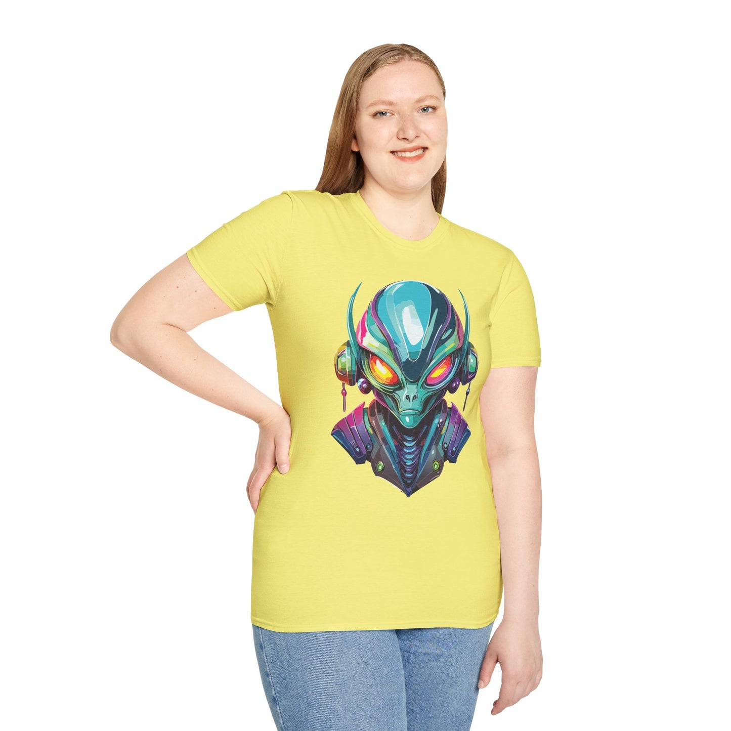 Alien Cosmos Unisex Cotton T Shirt With Alien Artwork Softstyle Ring Spun Cotton 64000