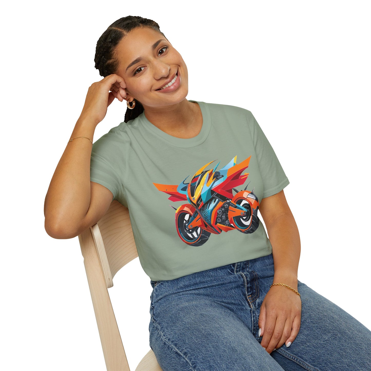 Unisex Bike T Shirt With Motorcycle Art Design Graphic Tee Softstyle 64000 Cotton