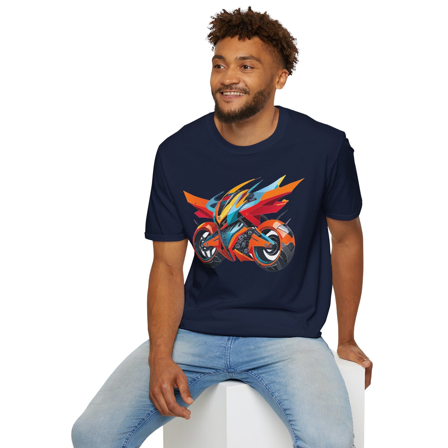 Unisex Bike T Shirt With Motorcycle Art Design Graphic Tee Softstyle 64000 Cotton