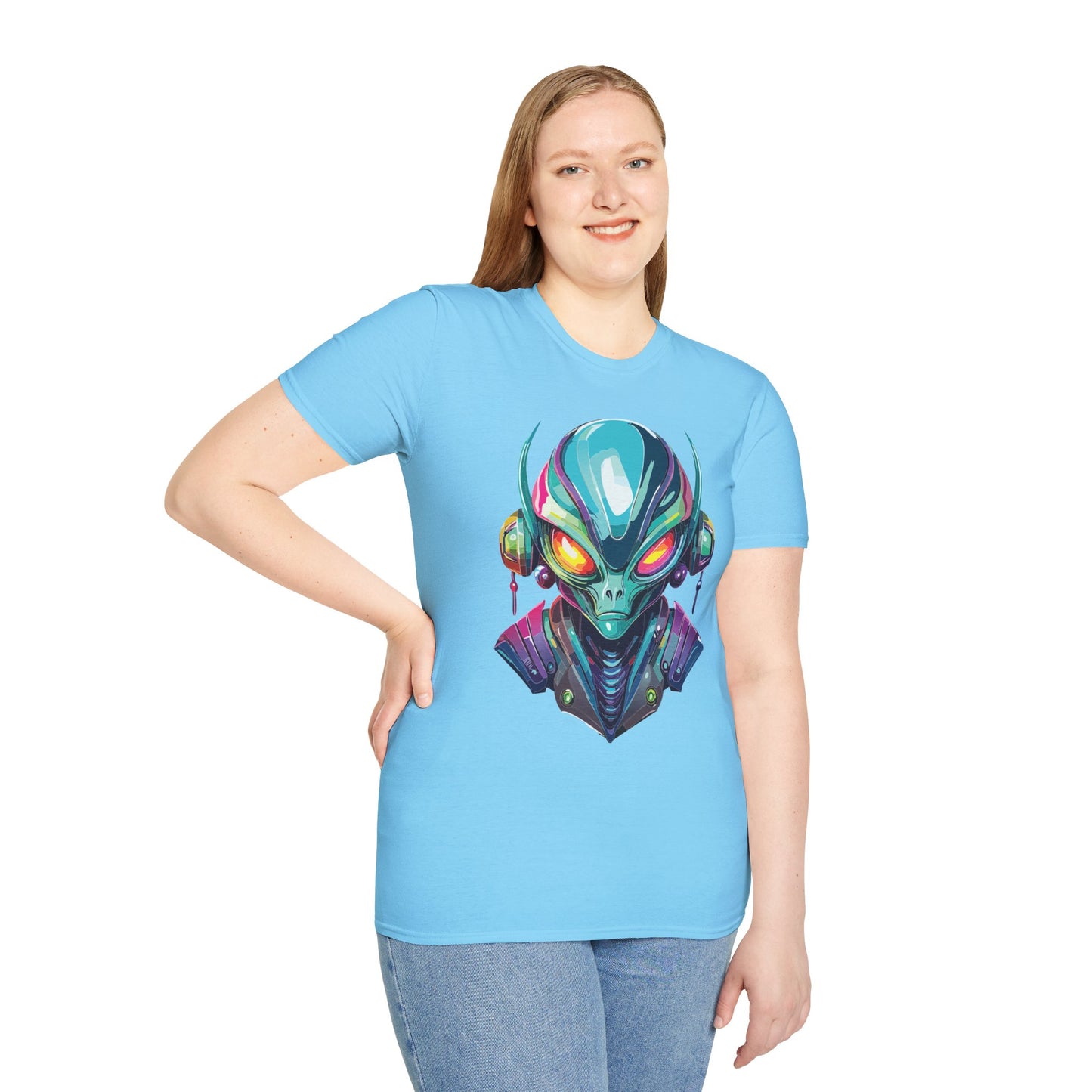 Alien Cosmos Unisex Cotton T Shirt With Alien Artwork Softstyle Ring Spun Cotton 64000